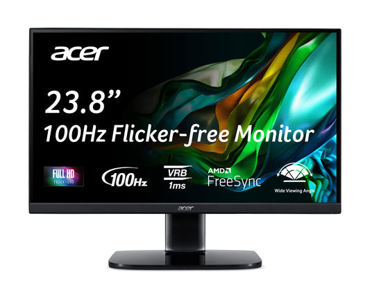 acer KC242Y Hbi Monitor de Oficina para Juegos de 23.8" Full HD (1920 x 1080) de Marco Cero | Tecnología AMD FreeSync | 100Hz | 1ms (VRB) | Luz Azul Baja | Inclinación | Puertos HDMI y VGA, Negro