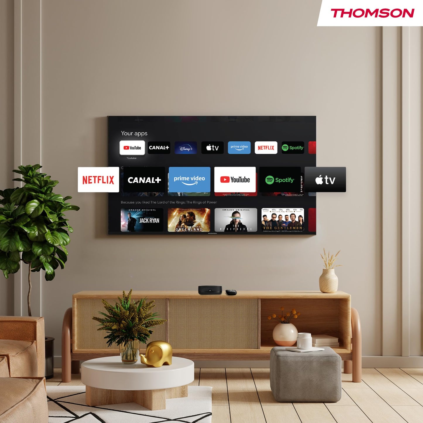 Streaming Box Thomson Plus 270 Negro con Altavoz Integrado y Google TV 4K UHD