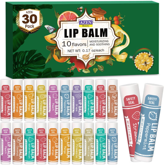 AZEN- Paquete de 30 bálsamos labiales, bálsamos labiales naturales a granel, producto para el cuidado de los labios, bálsamo labial hidratante para labios secos y agrietados