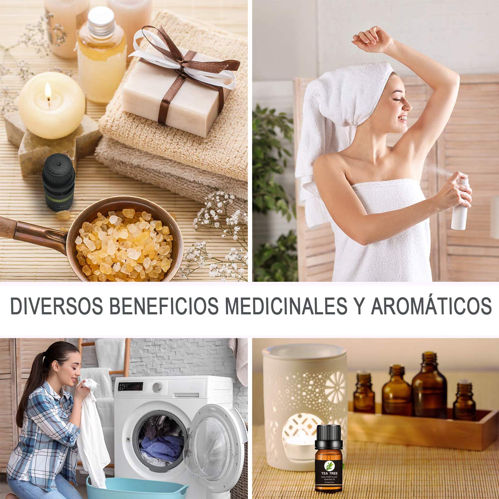 Kit de Aceites Esenciales de Aromaterapia para Difusor SPA Naranja Lavanda Arból de Té Menta Limoncillo Eucalipto