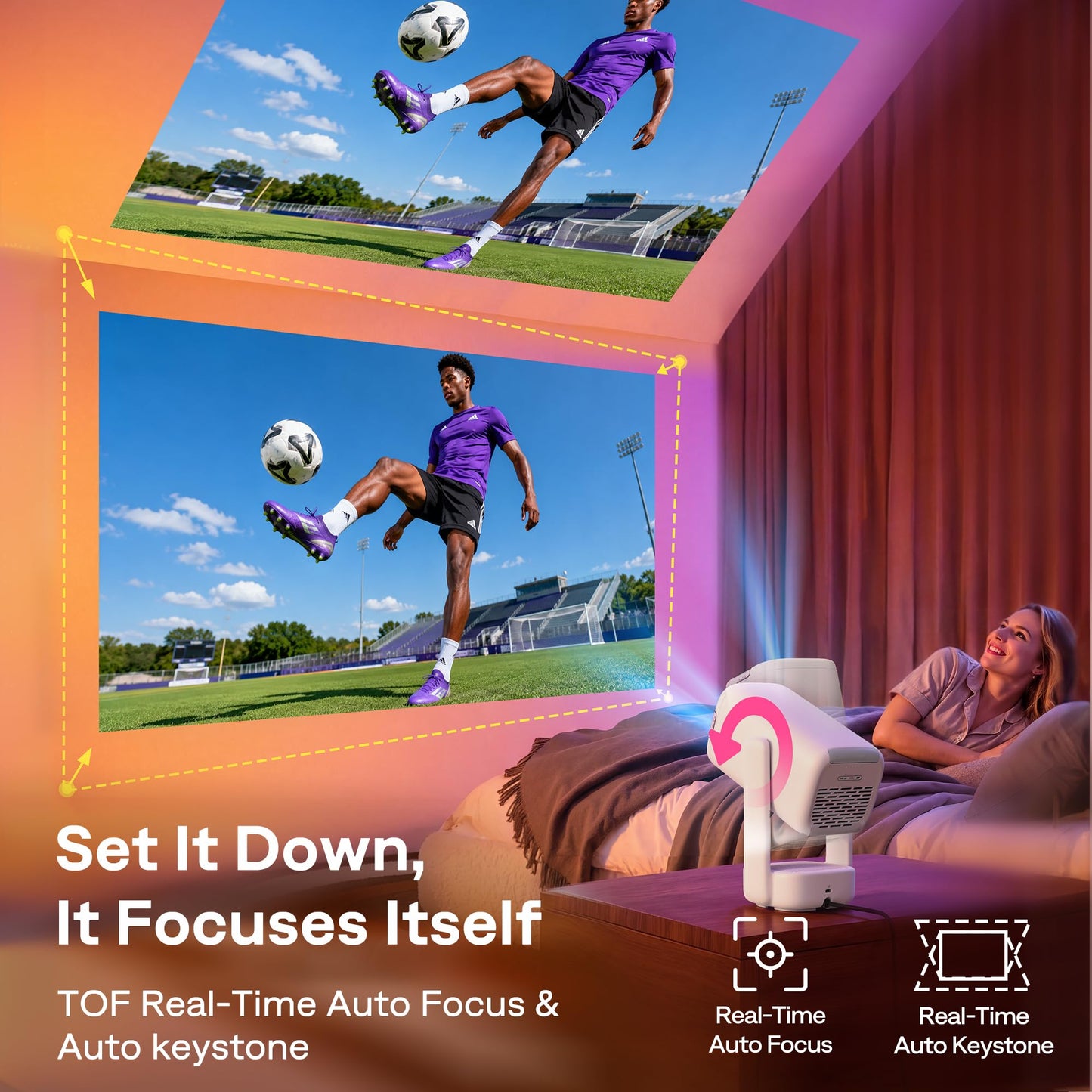 Aurzen Roku - Proyector inteligente para TV con Wifi y Bluetooth, D1R air Roku Streaming Experience incorporado, alimentado por USB-C, compatible con Native 1080P, compatible con 4K, audio DoIby