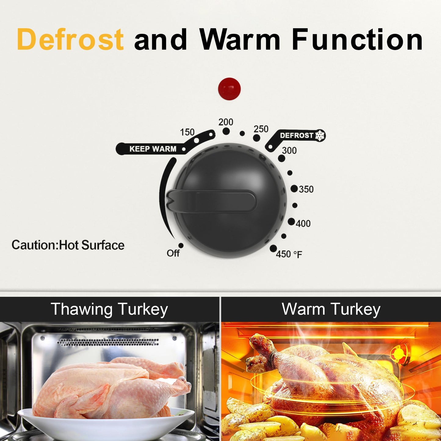 Horno Tostador Eléctrico de 24 Cuartos de Kiss the Water: Horno para Pavo con Tapa Visible y Autohilado, Descongelación Caliente, Temperatura Ajustable, Estante Extraíble para Sartén, Acero Inoxidable