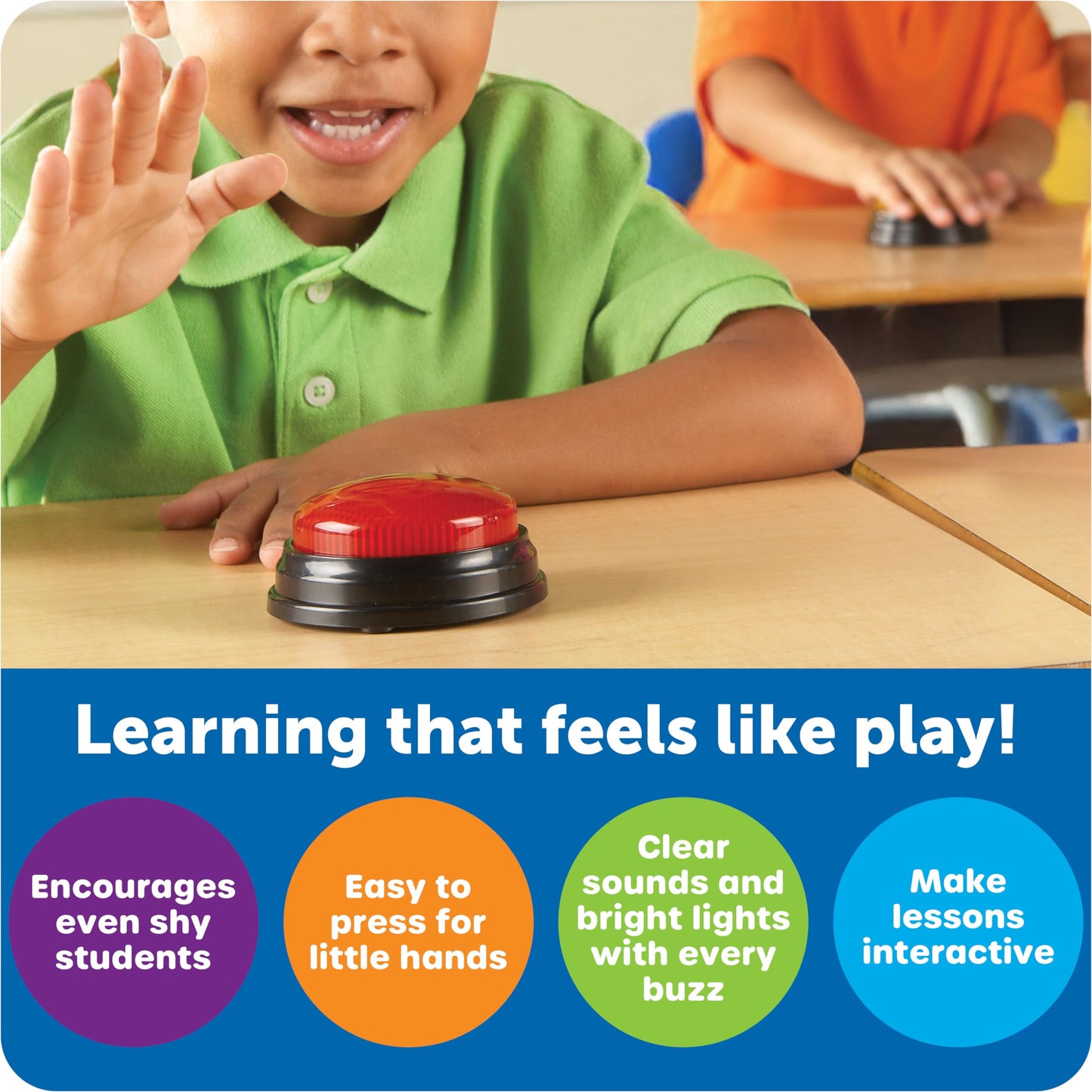 Learning Resources Lights and Sounds Buzzers, Juegos para Noche Familiar, Juegos de Trivia, Set de 4, para niños Mayores de 4 años
