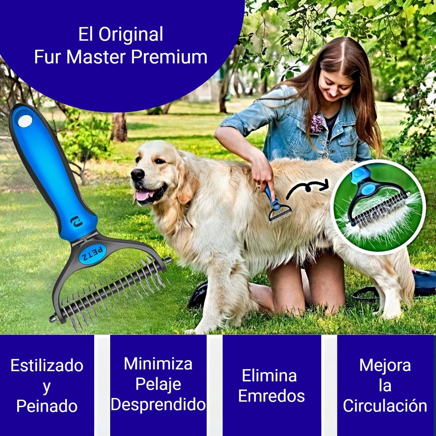 BPETZ Rastrillo Deslanador y Cepillo para Perros y Gatos, Herramienta Premium Antimuda para Estilizado, Reducción de Pelo Suelto, Desenredado, Anti-Nudos y Masaje, Ideal para Pelajes Largos, Doble y Ásperos
