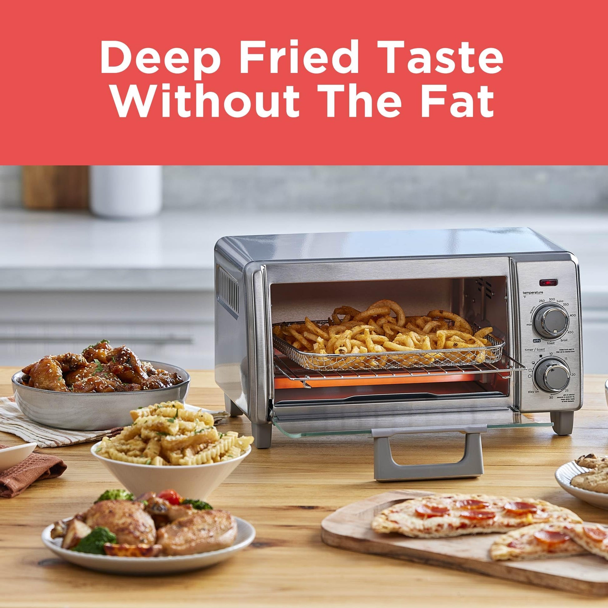 BLACK+DECKER Crisp 'N Bake Air Fry Horno tostador de convección, capacidad media, 4 veces, 5 en 1, se adapta a pizza de 9 pulgadas, temporizador de 30 minutos, hornear, asar, freír al aire, tostadas