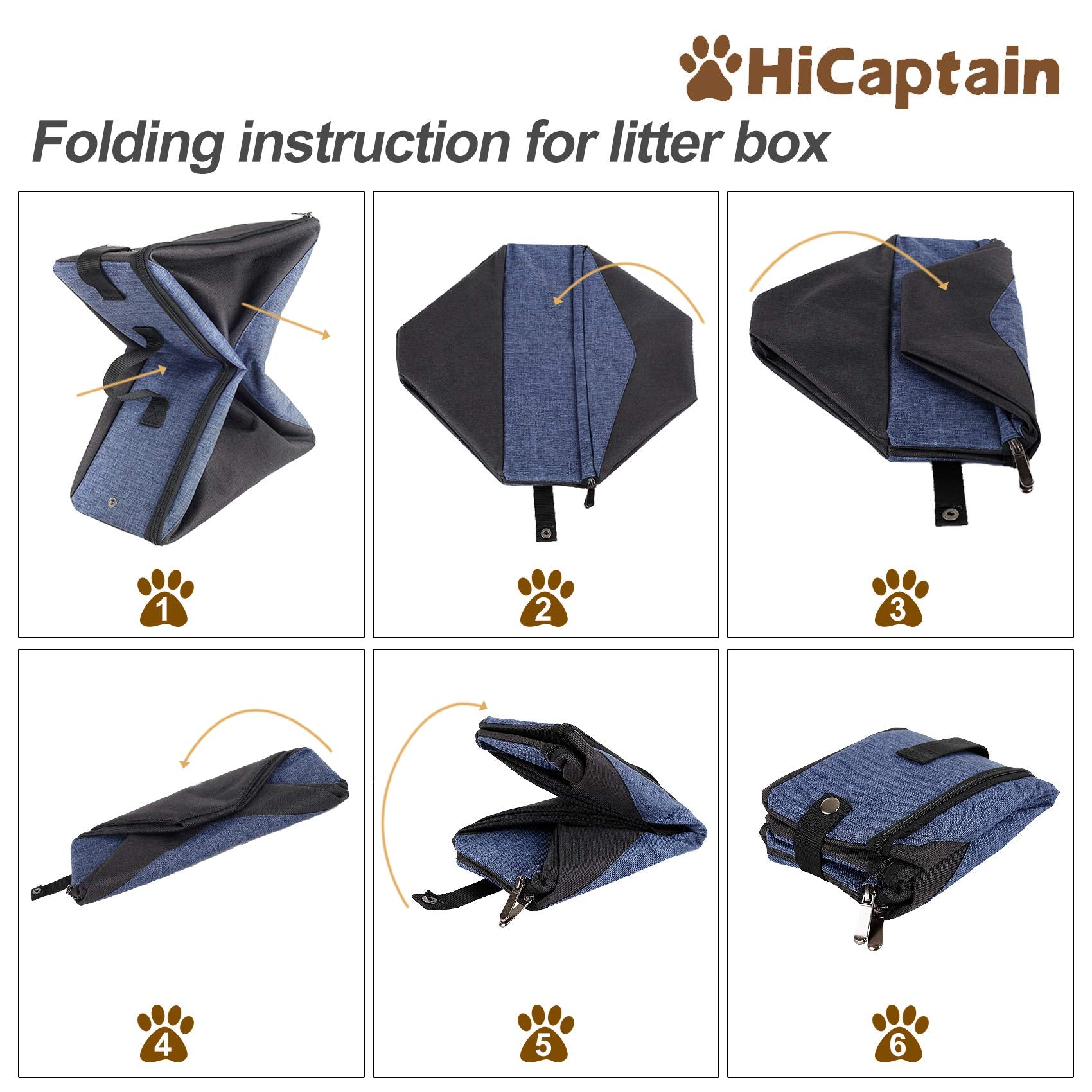 HiCaptain - Caja de arena para gatos de viaje con tapa y asa, portátil, portátil, plegable, para gatos (M, negro/gris)