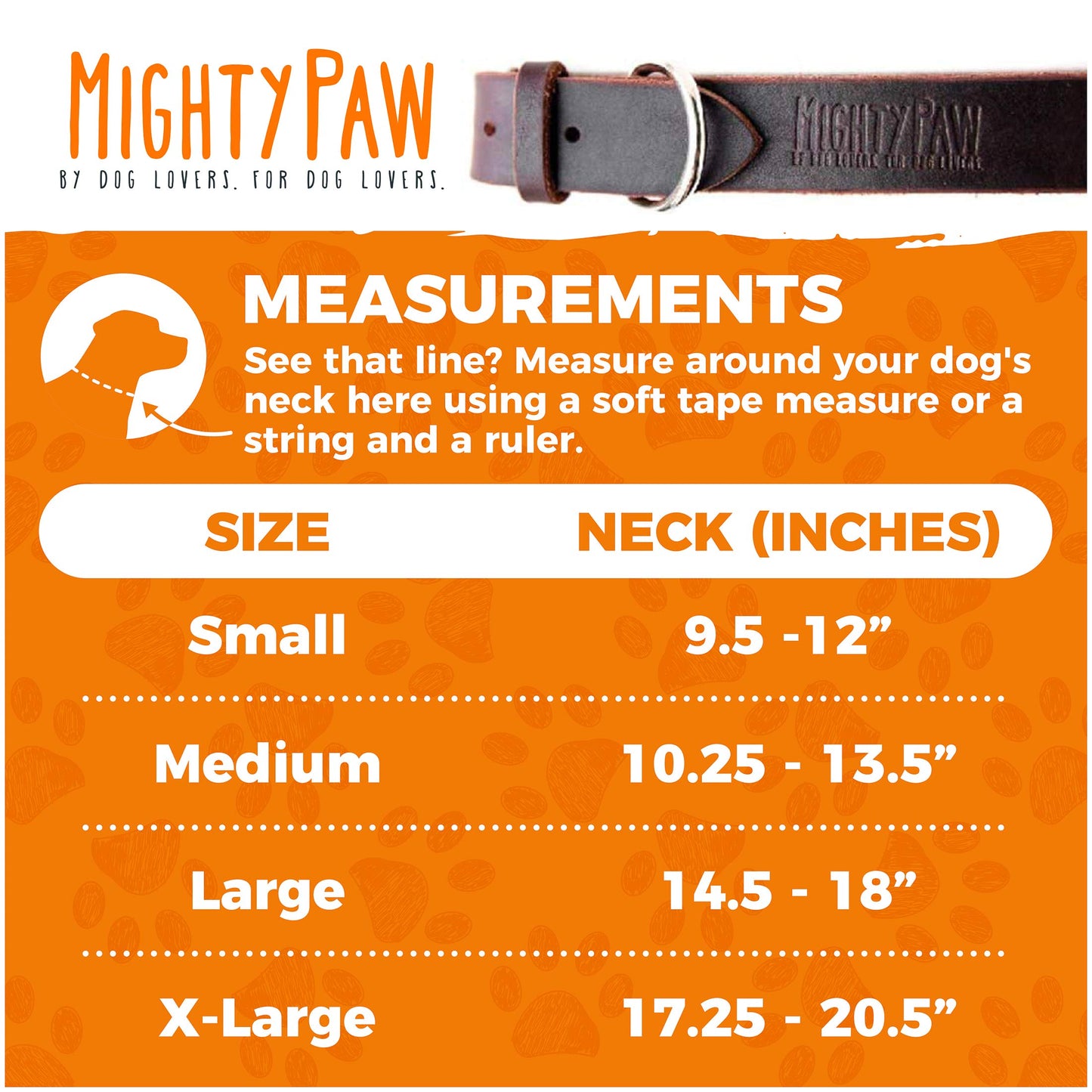 Mighty Paw- Collar de cuero para perro | Piel auténtica desgastada y una hebilla de metal fuerte. Súper suave para máxima comodidad. Aspecto de diseñador moderno para mascotas pequeñas, medianas, grandes y XL (marrón)