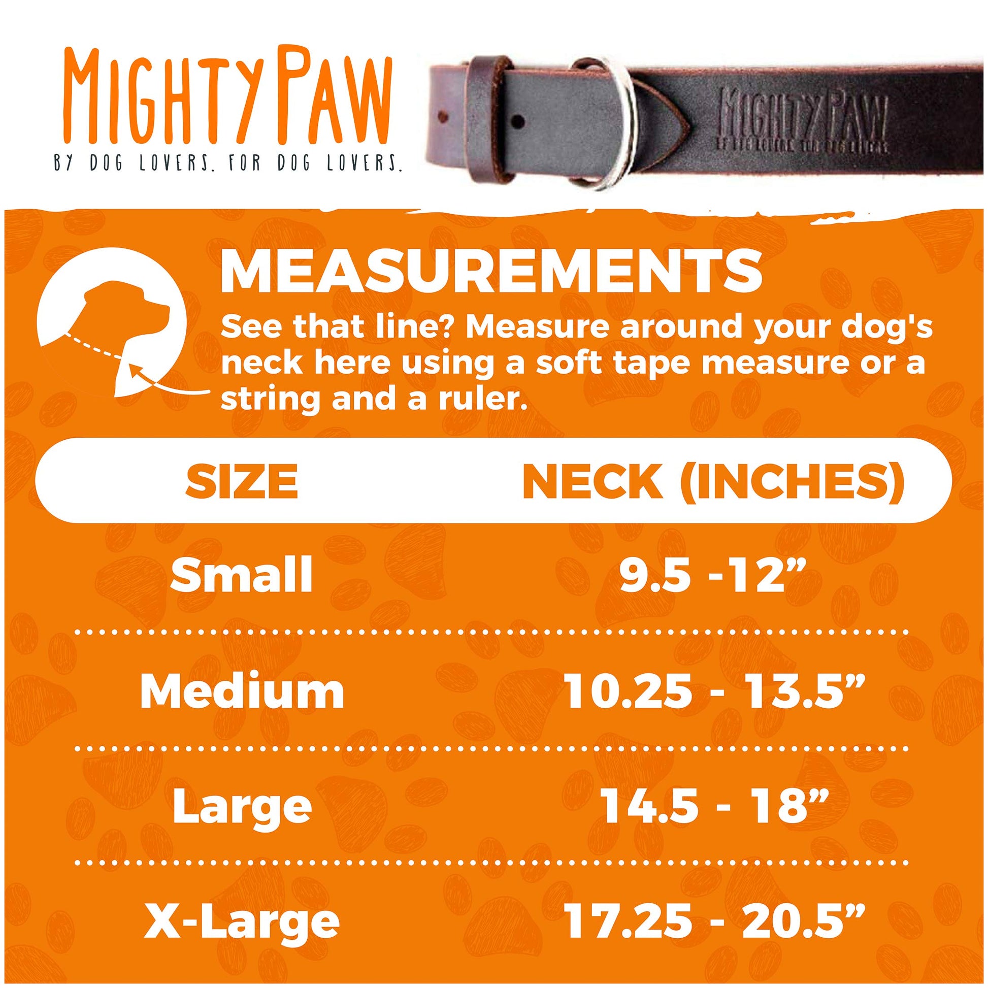 Mighty Paw- Collar de cuero para perro | Piel auténtica desgastada y una hebilla de metal fuerte. Súper suave para máxima comodidad. Aspecto de diseñador moderno para mascotas pequeñas, medianas, grandes y XL (marrón)