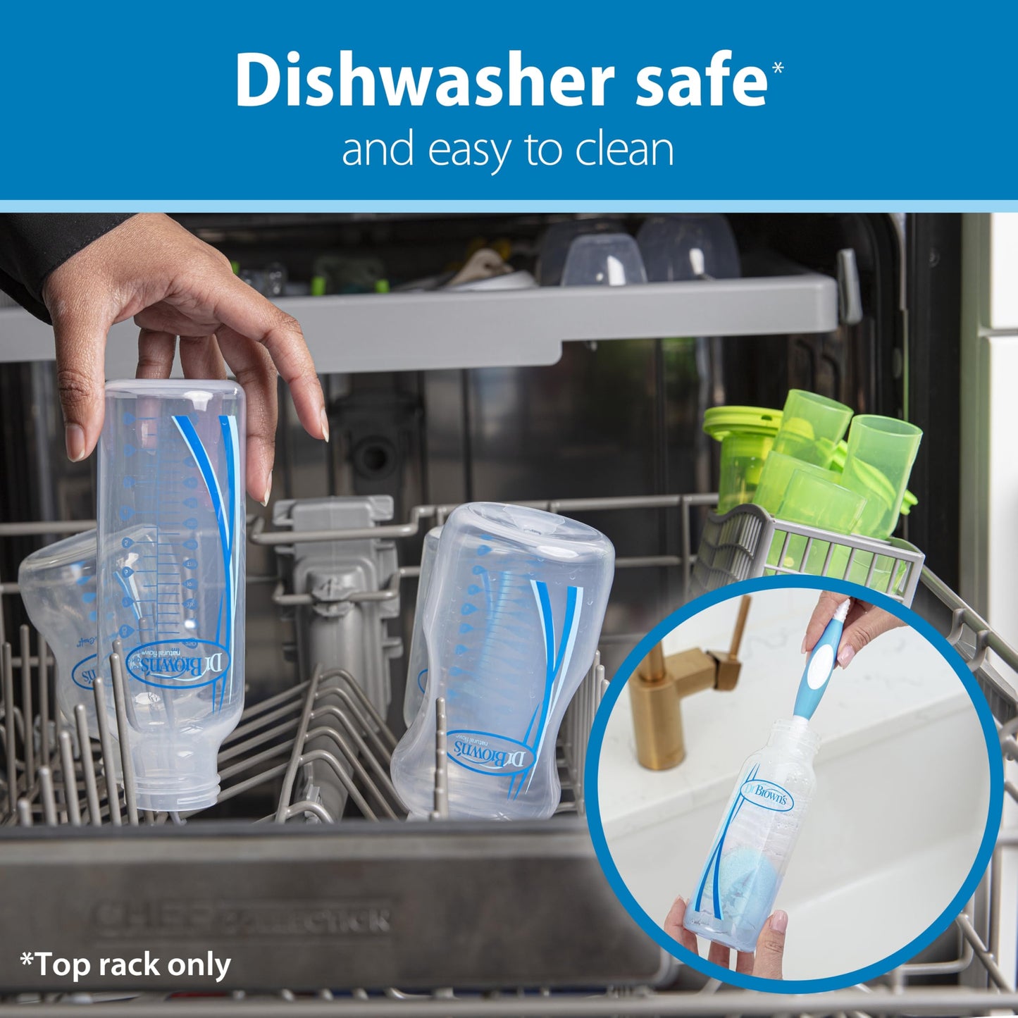 Set de Alimentación Anticólicos Dr. Brown's Natural Flow Azul con Pezones de Flujo Lento, Tapas de Viaje y Chupete HappyPaci para Bebé