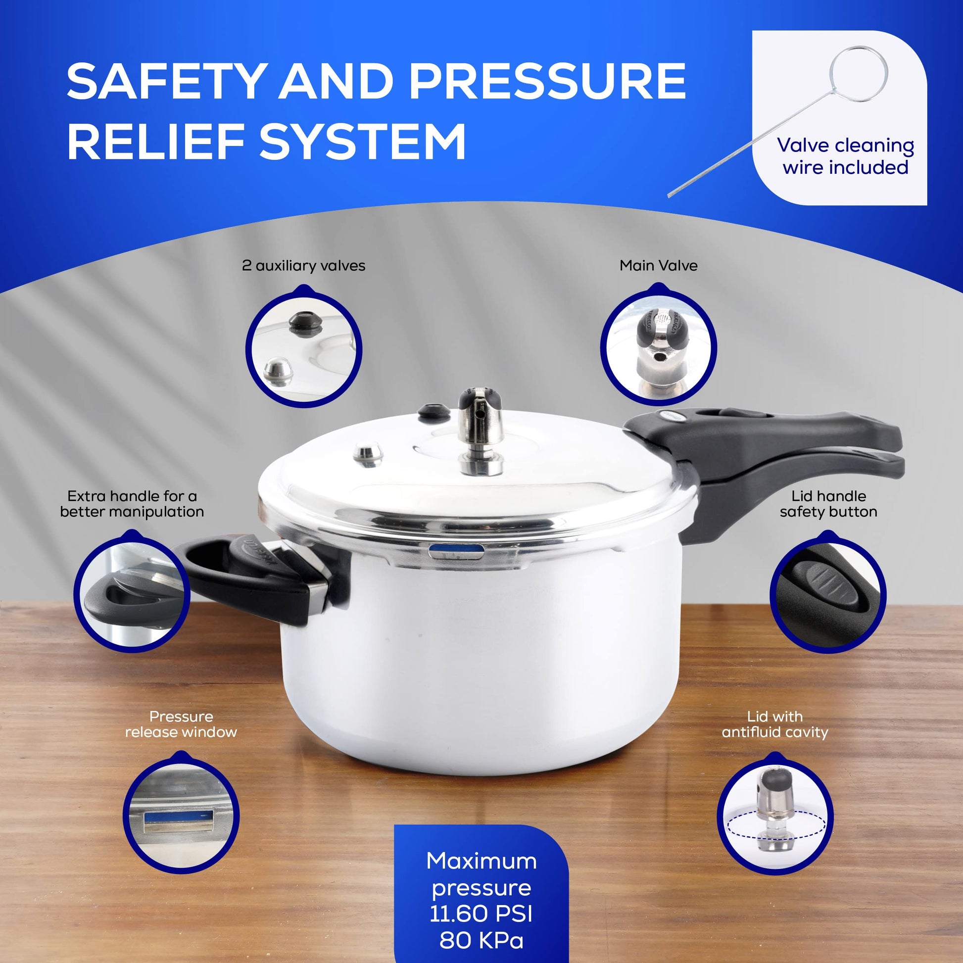 Olla de Presión Universal Aluminio Antioxidante Plata Distribución Uniforme del Calor 4.5 Litros