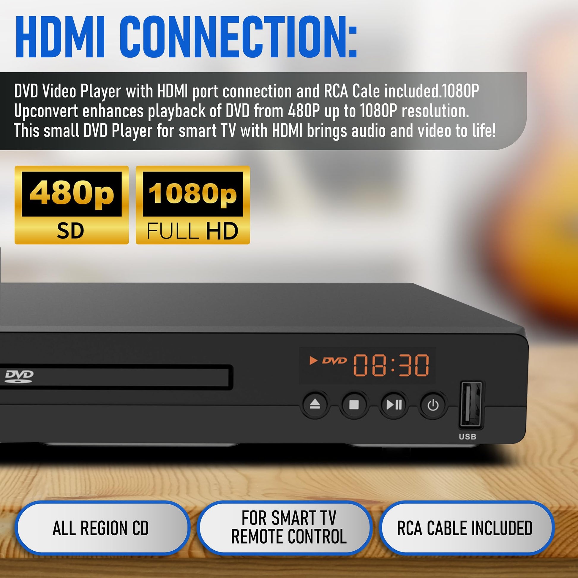 Reproductor de DVD Philips HDMI 1080P Todas las Regiones para TV Inteligente con Control Remoto