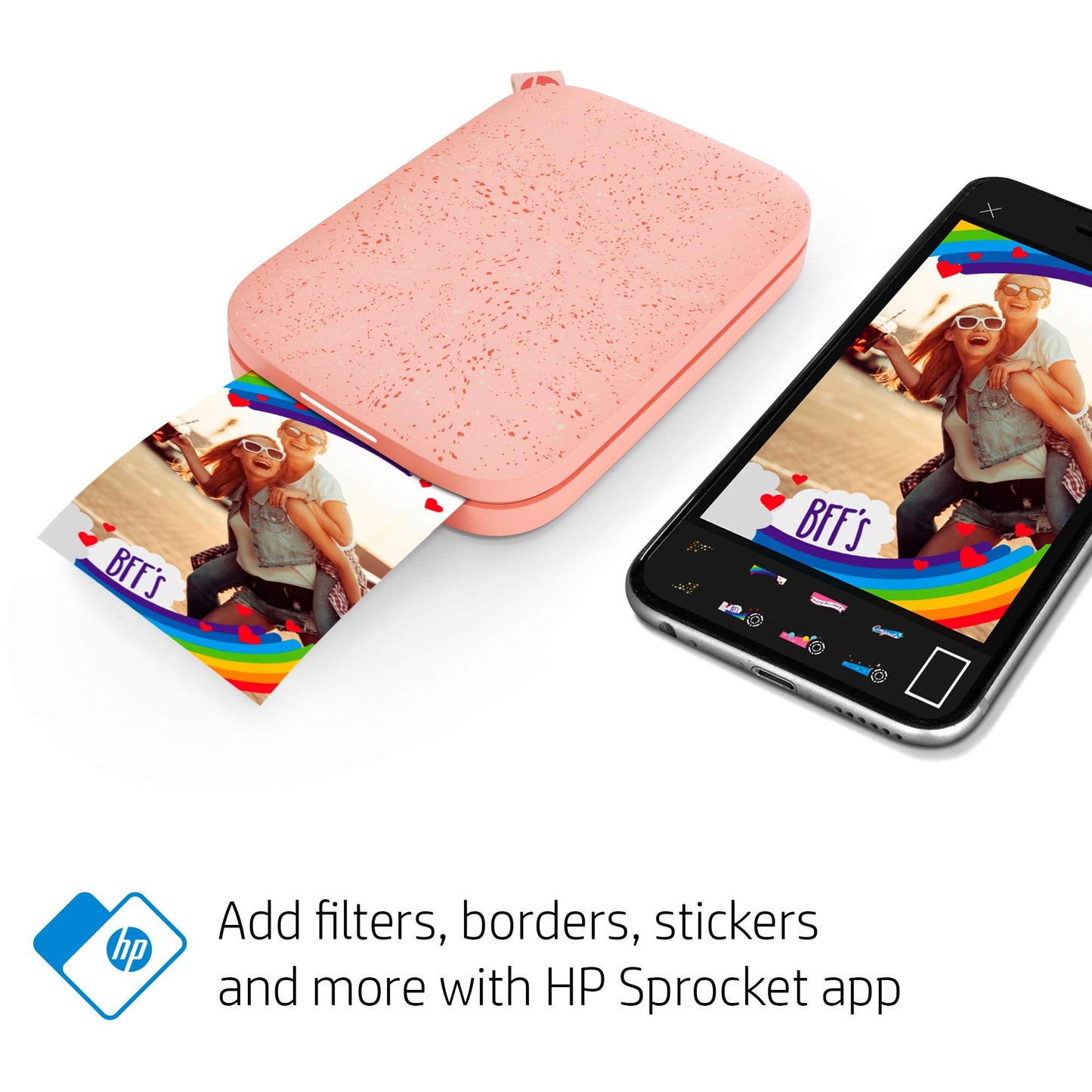 HP - Impresora fotográfica portátil Sprocket, imprime al instante fotos con reverso adhesivo de 2 x 3 pulgadas desde tu teléfono, Blush 1AS89A