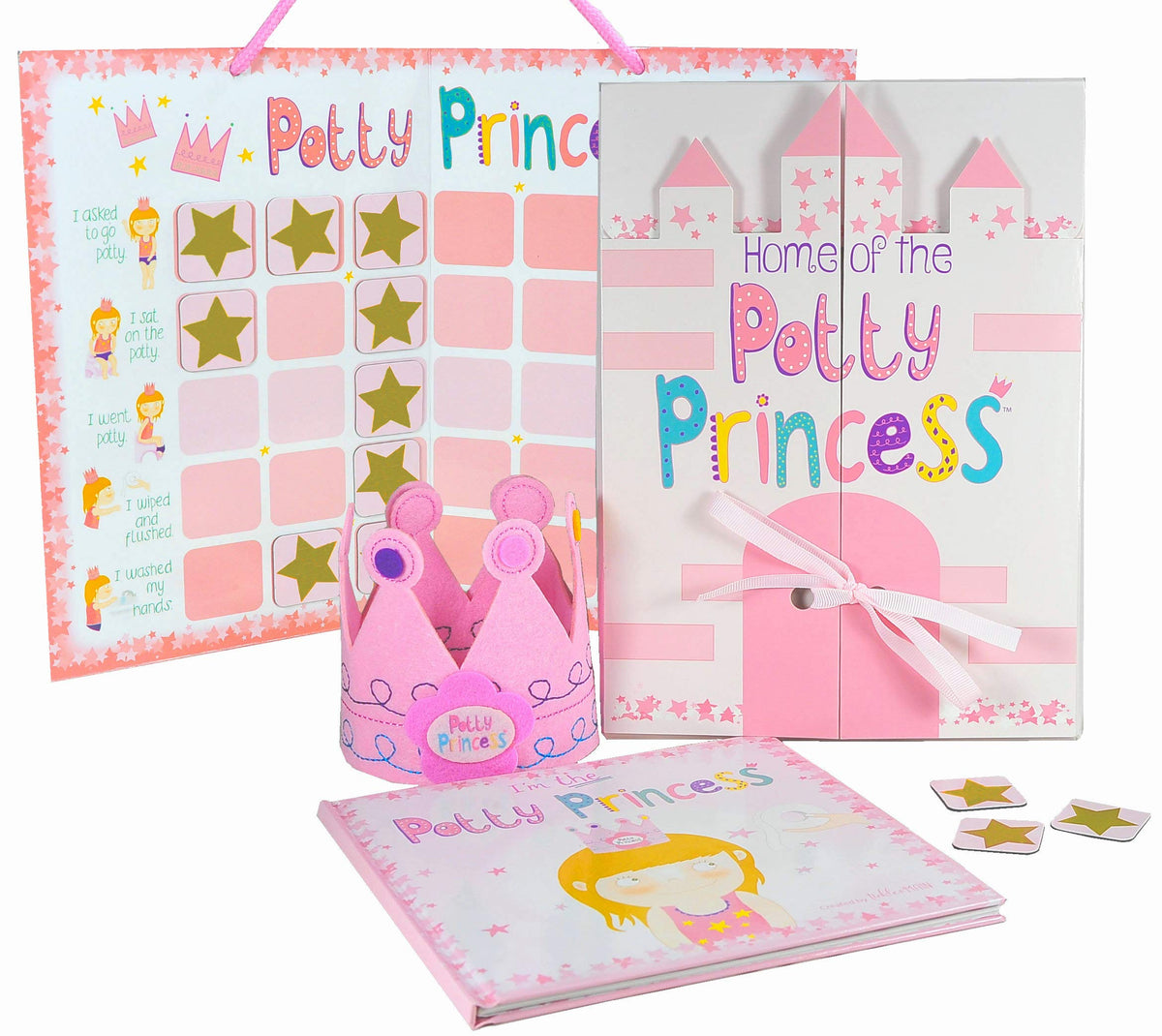 Princess Potty Training Gift Set with Book, Potty Chart, Star Magnets, and Reward Crown for Toddler Girls. Comes in Castle Gift Box.