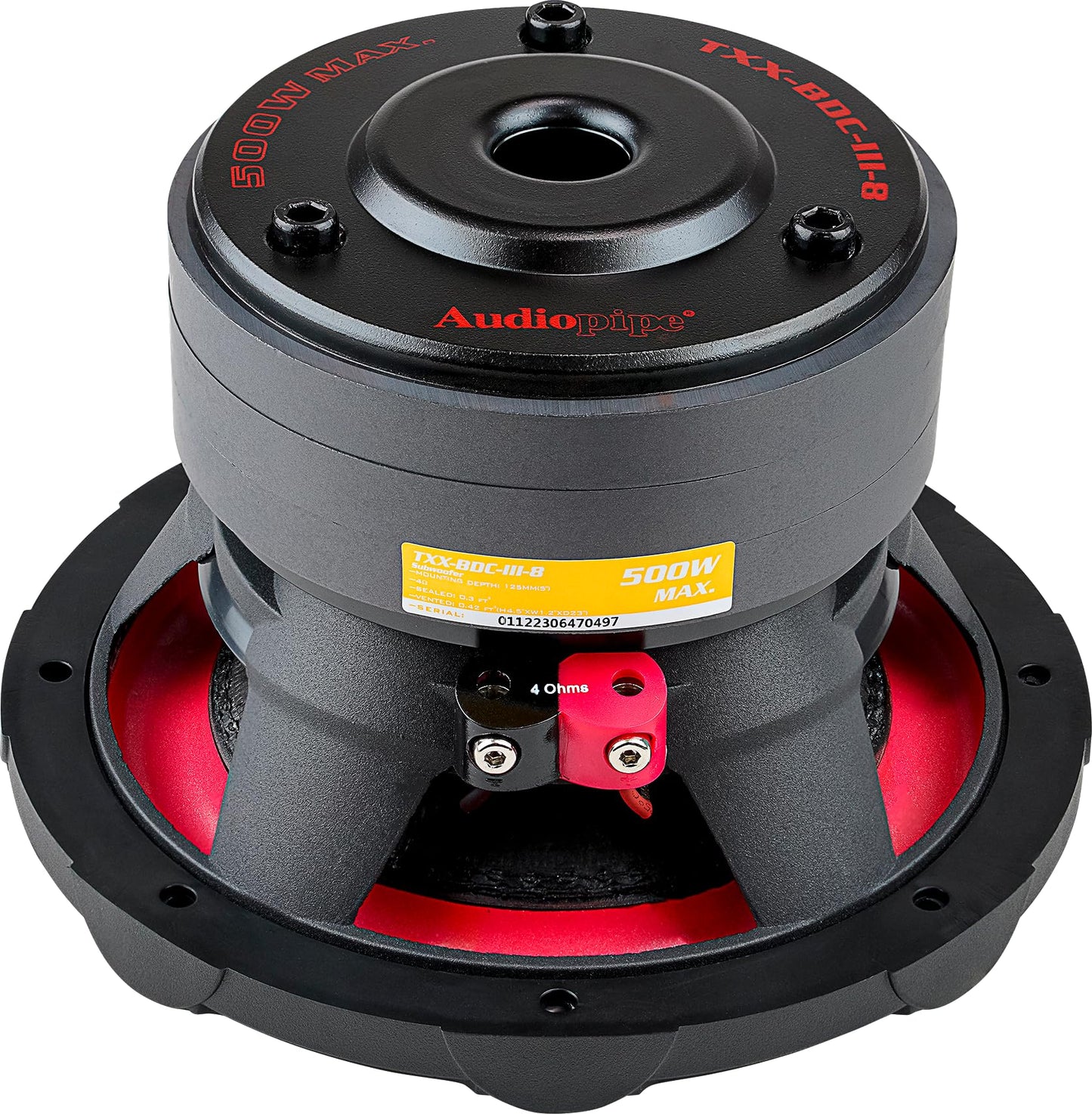 Audiopipe - Subwoofer de cono compuesto de triple pila de 8 pulgadas (TXX-BDC-III-8), rendimiento superior, 500 W, 3 imanes, bobina de voz BASV, cesta de aluminio, cono de papel sin prensa, 2 x 4