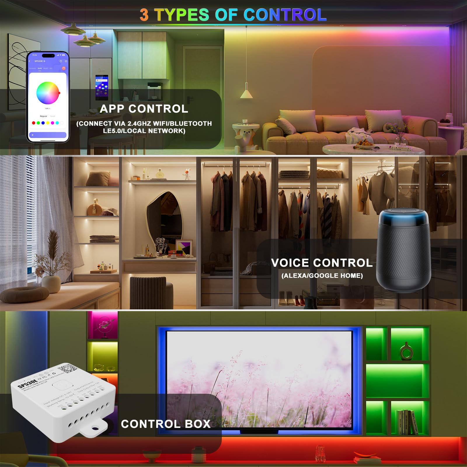 Driver LED PAUTIX SP530E Bluetooth WiFi Alexa Google RGB Compatible con PWM SPI para Tira de Luces LED