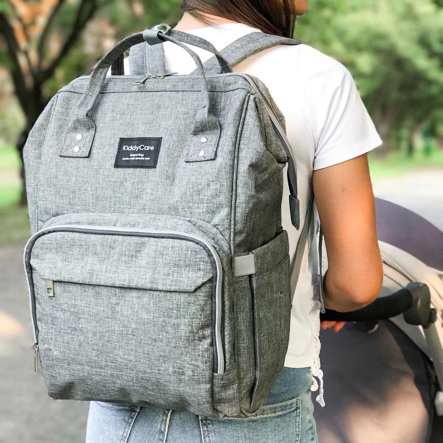 Mochila Pañalera Moderna Gran Capacidad para Bebé mamá y papá, Resistente Bolsa al Agua Cambiador, Gris