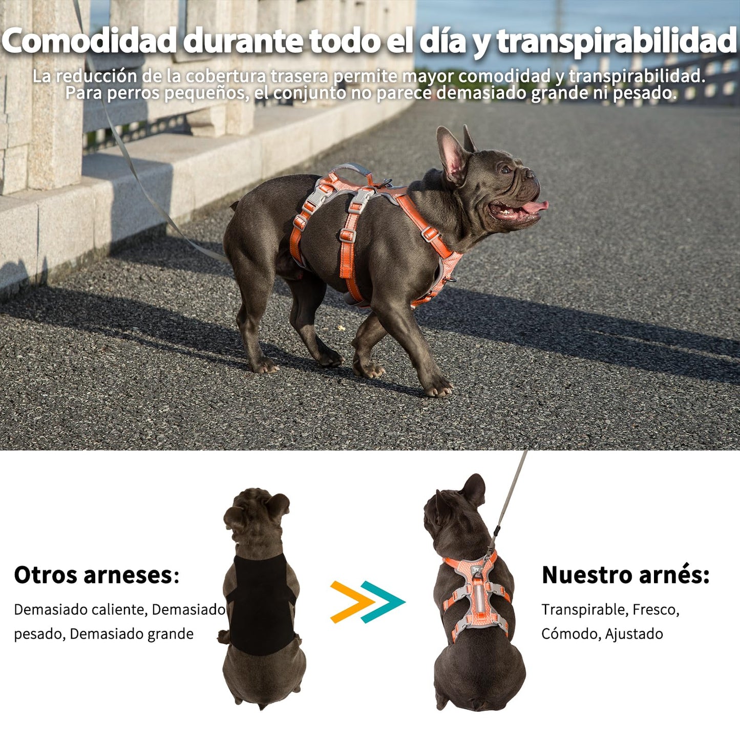 Arneses para perros a prueba de fugas, arnés seguro para perros sin escapes, arnés totalmente reflectante con asa acolchada, transpirable, chaleco ajustable para perros grandes de paseo(Naranja,L）