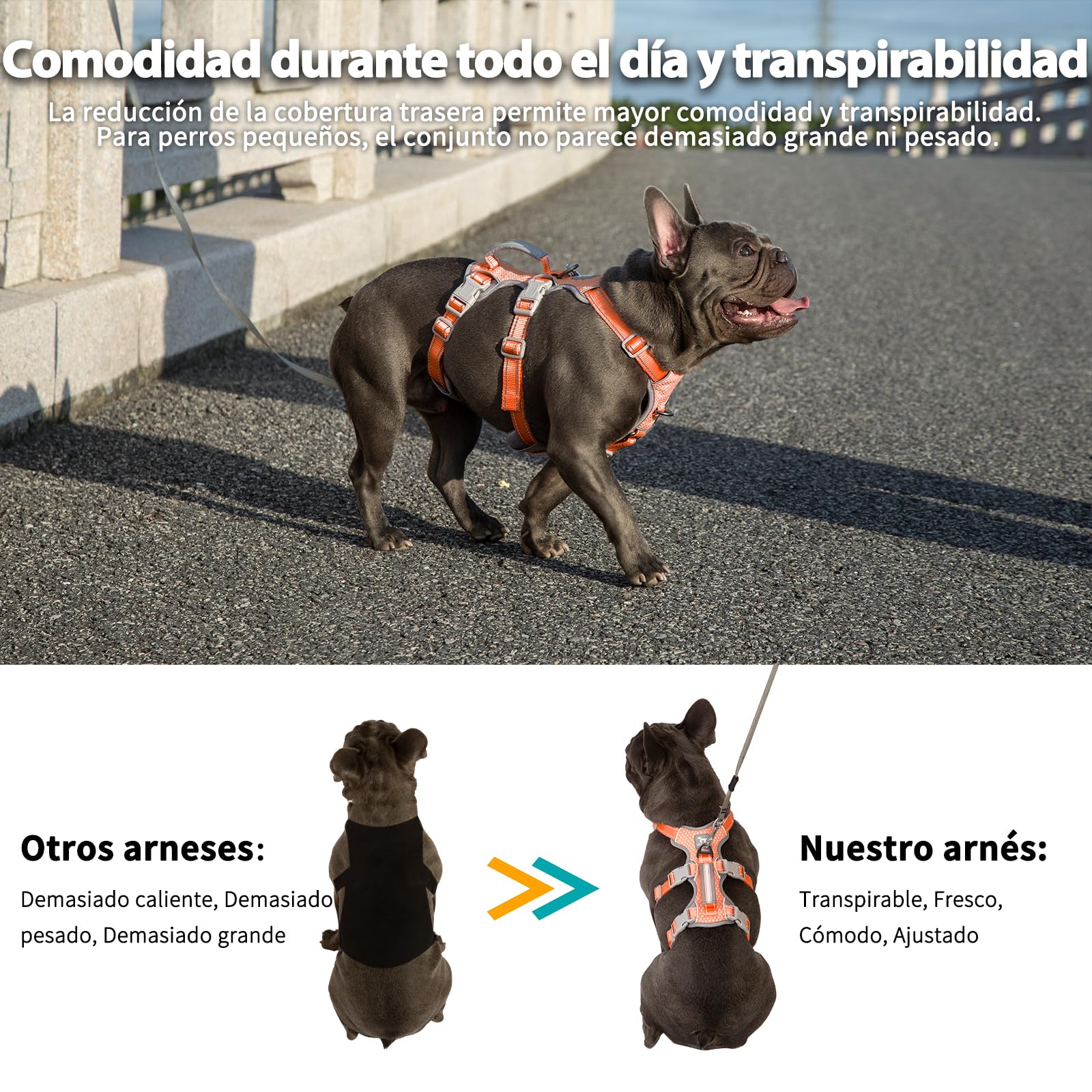 Arneses para perros a prueba de fugas, arnés seguro para perros sin escapes, arnés totalmente reflectante con asa acolchada, transpirable, chaleco ajustable para perros grandes de paseo(Naranja,L）