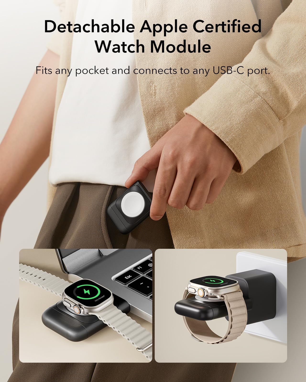 Estación de Carga Inalámbrica ESR Qi2 Negra 3 en 1 para iPhone y Apple Watch