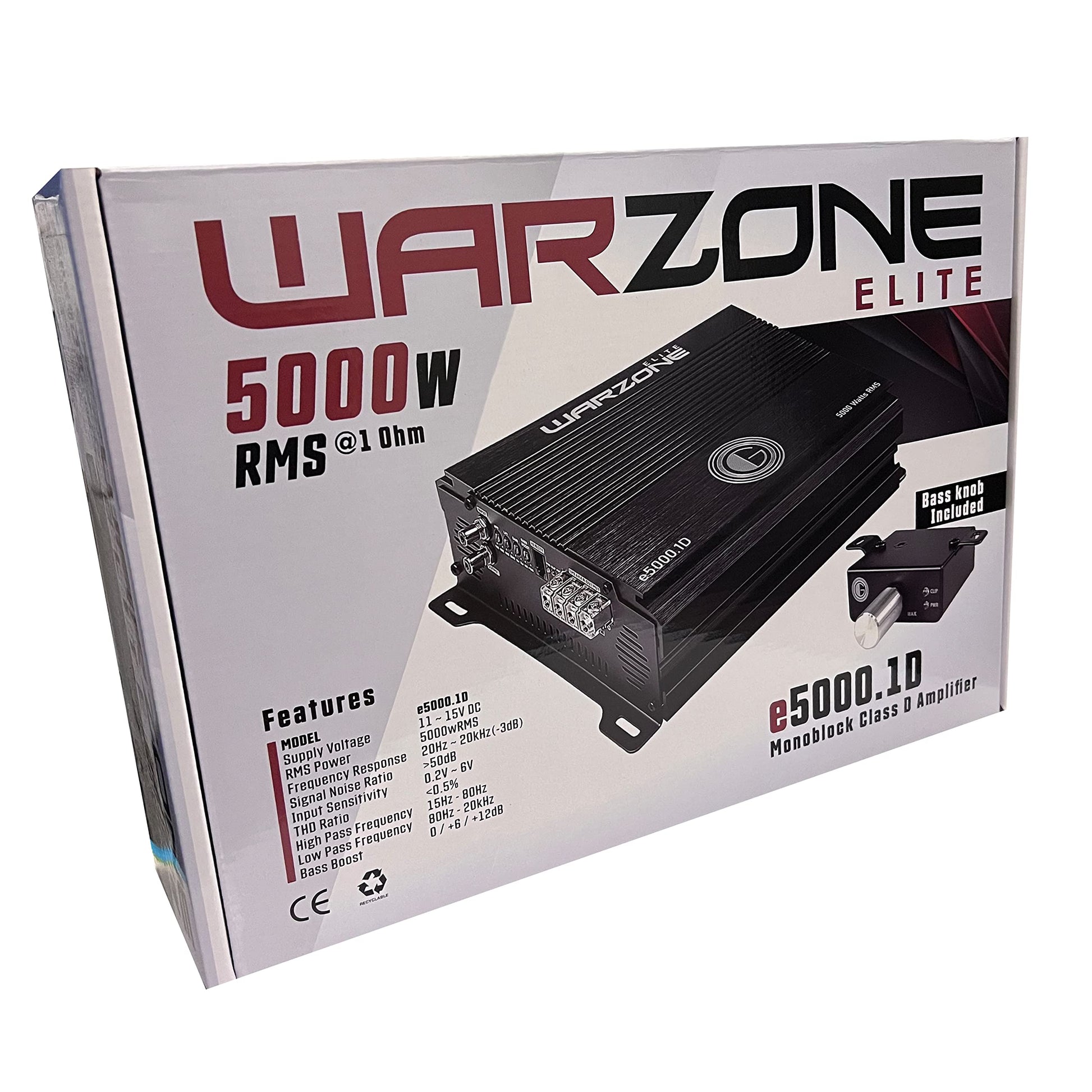 Gravity Audio E5000.1D Warzone 5000W True RMS Amplificador de coche clase D Amp 1/2/4 Ohm estable con subcontrol remoto con paquete de garantía de reemplazo completo de 1 año