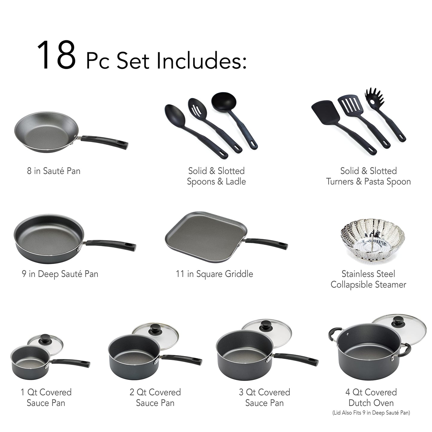 Batería de Cocina Tramontina Gris Aluminio Antiadherente 18 Piezas