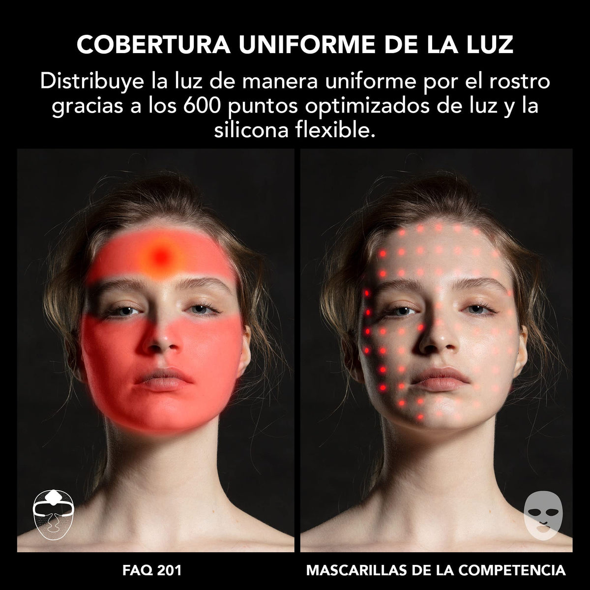 FAQ 201 - Máscara facial con luces LED RGB avanzadas, para manchas y acné suave, máscaras faciales para el cuidado de la piel, máscaras faciales inalámbricas de belleza, 600 puntos de resplandor