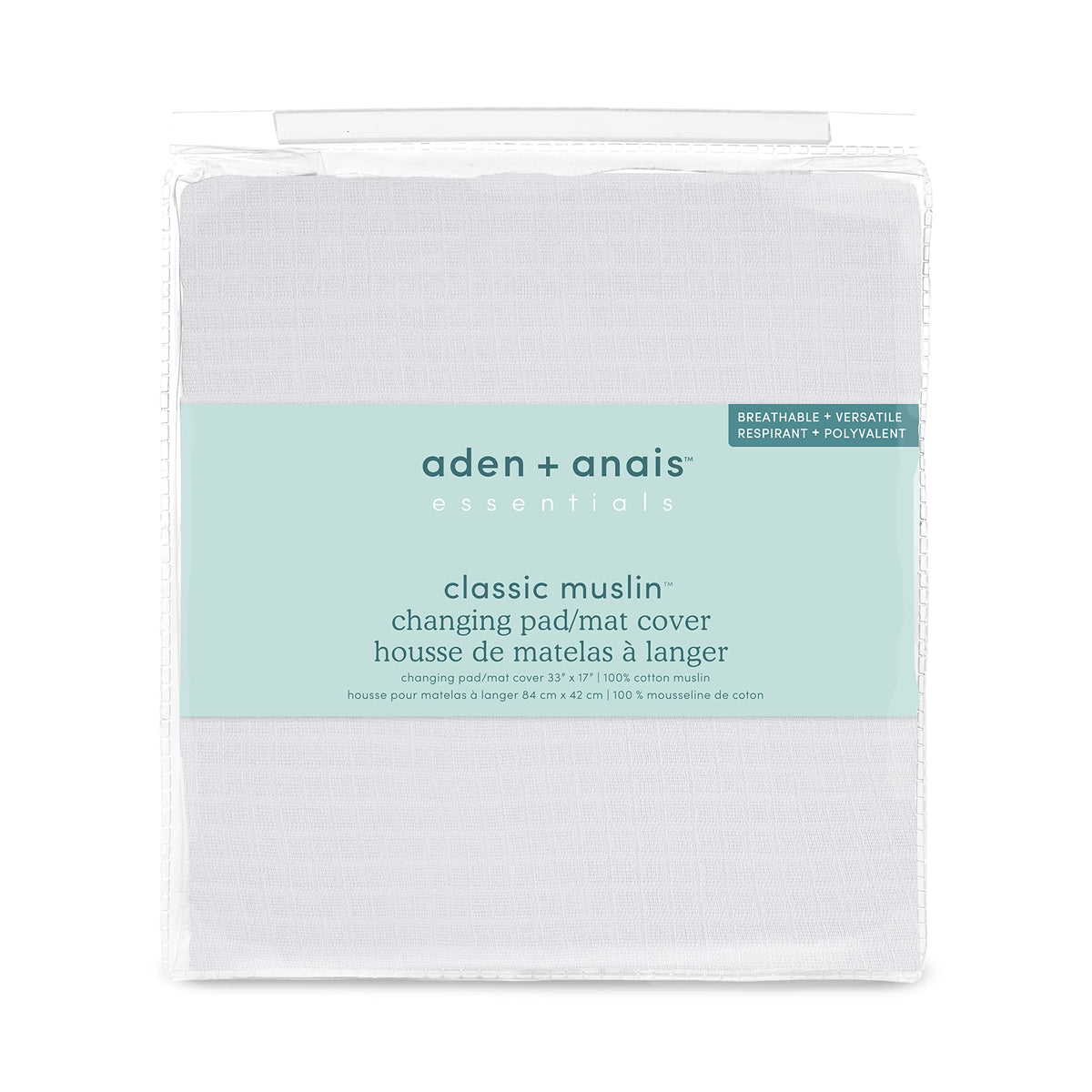 aden + anais Essentials - Funda para cambiador, 100% muselina de algodón, súper suave, transpirable, ajuste ceñido a medida, individual, gris sólido