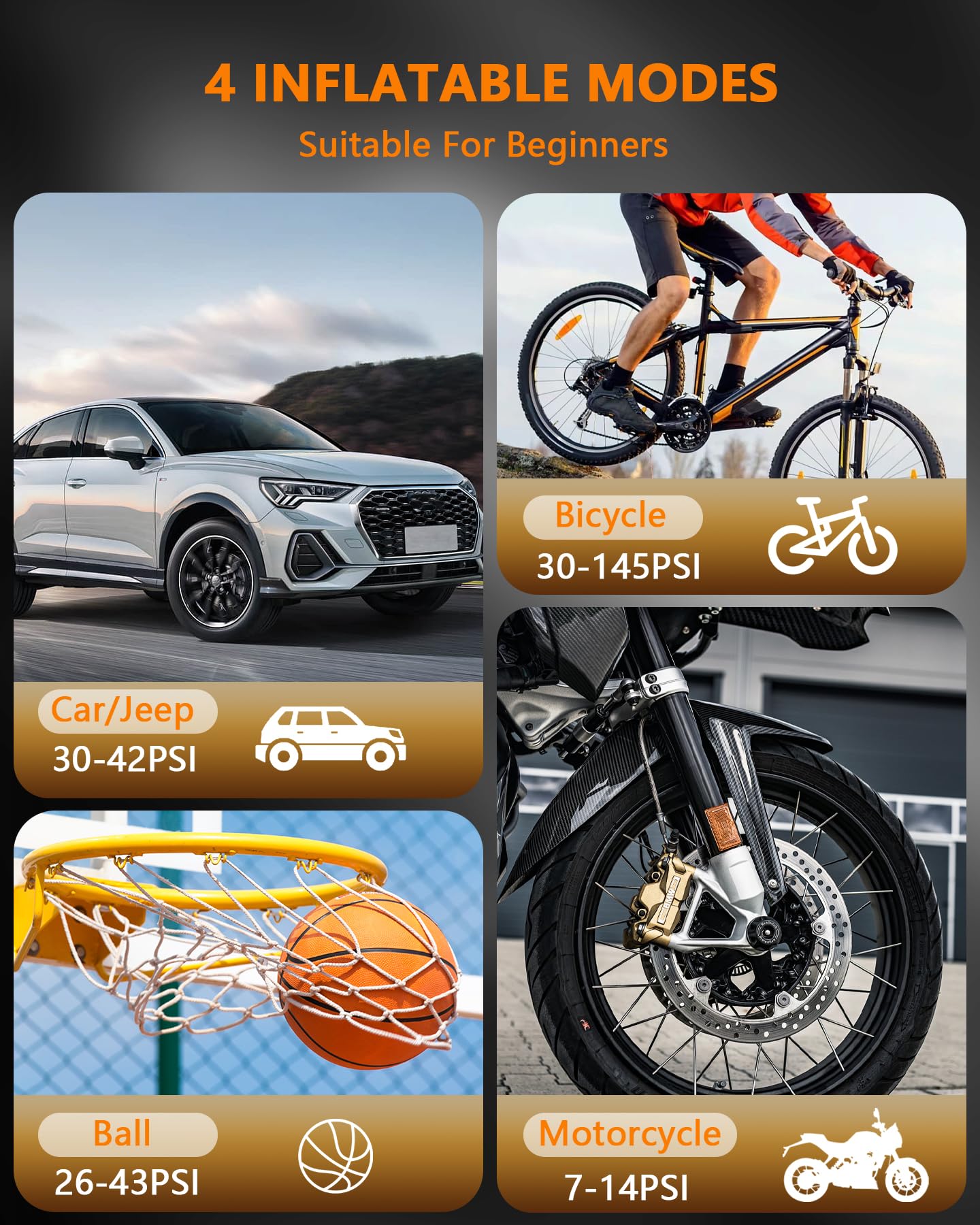 SERVOMASTER Inflador de neumáticos portátil, bomba de aire para bola de motor de coche, bicicleta, inflado rápido, bomba de neumáticos con luz LED, apagado automático