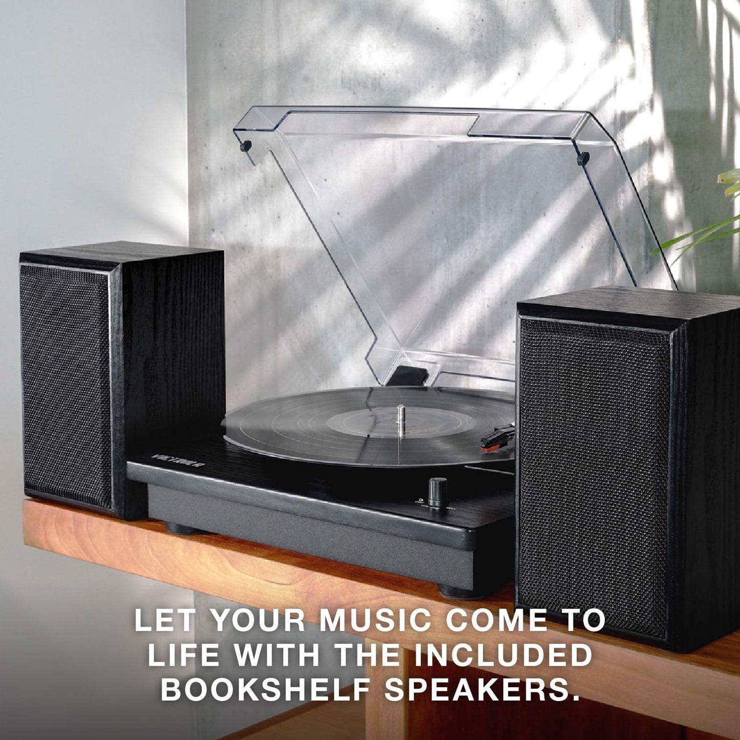 Tocadiscos Victrola Montauk Blanco Madera con Altavoces Bluetooth y Tapa Extraíble