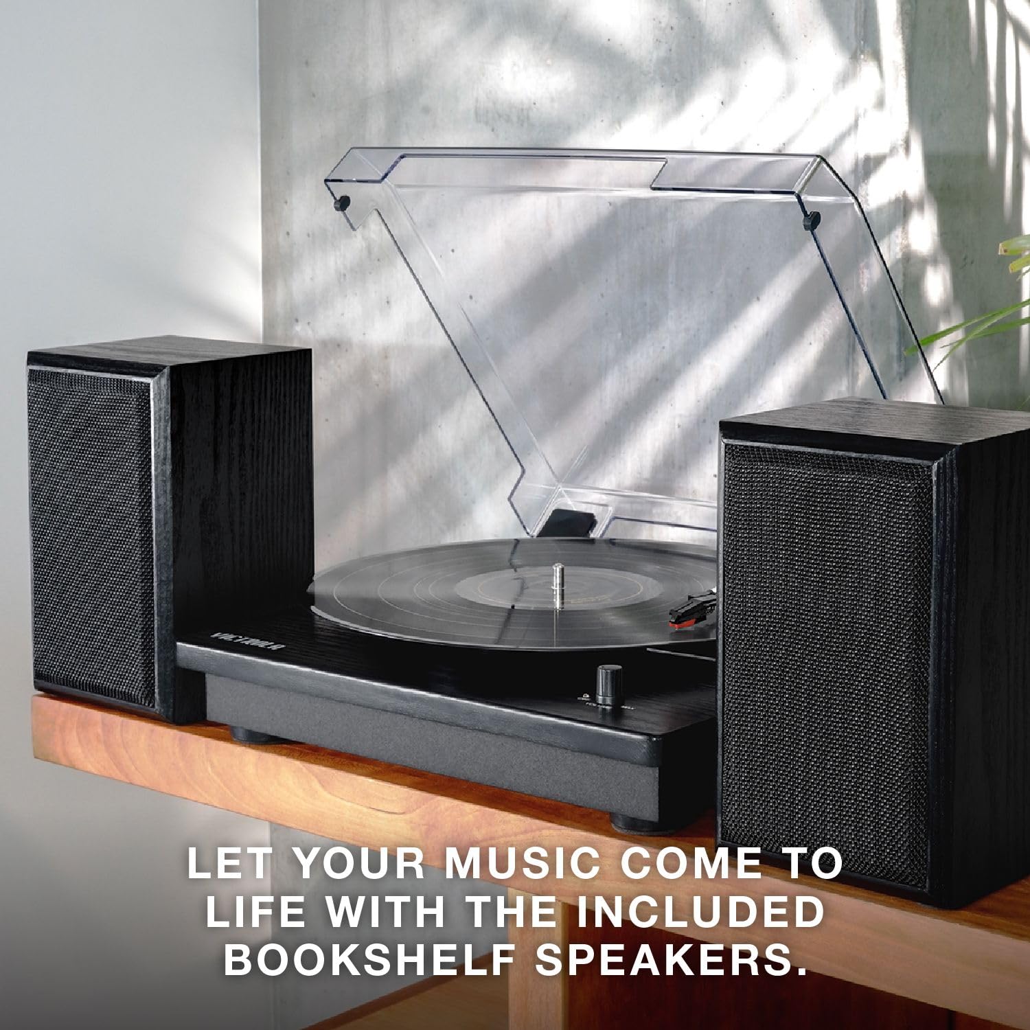 Tocadiscos Victrola Montauk Blanco Madera con Altavoces Bluetooth y Tapa Extraíble
