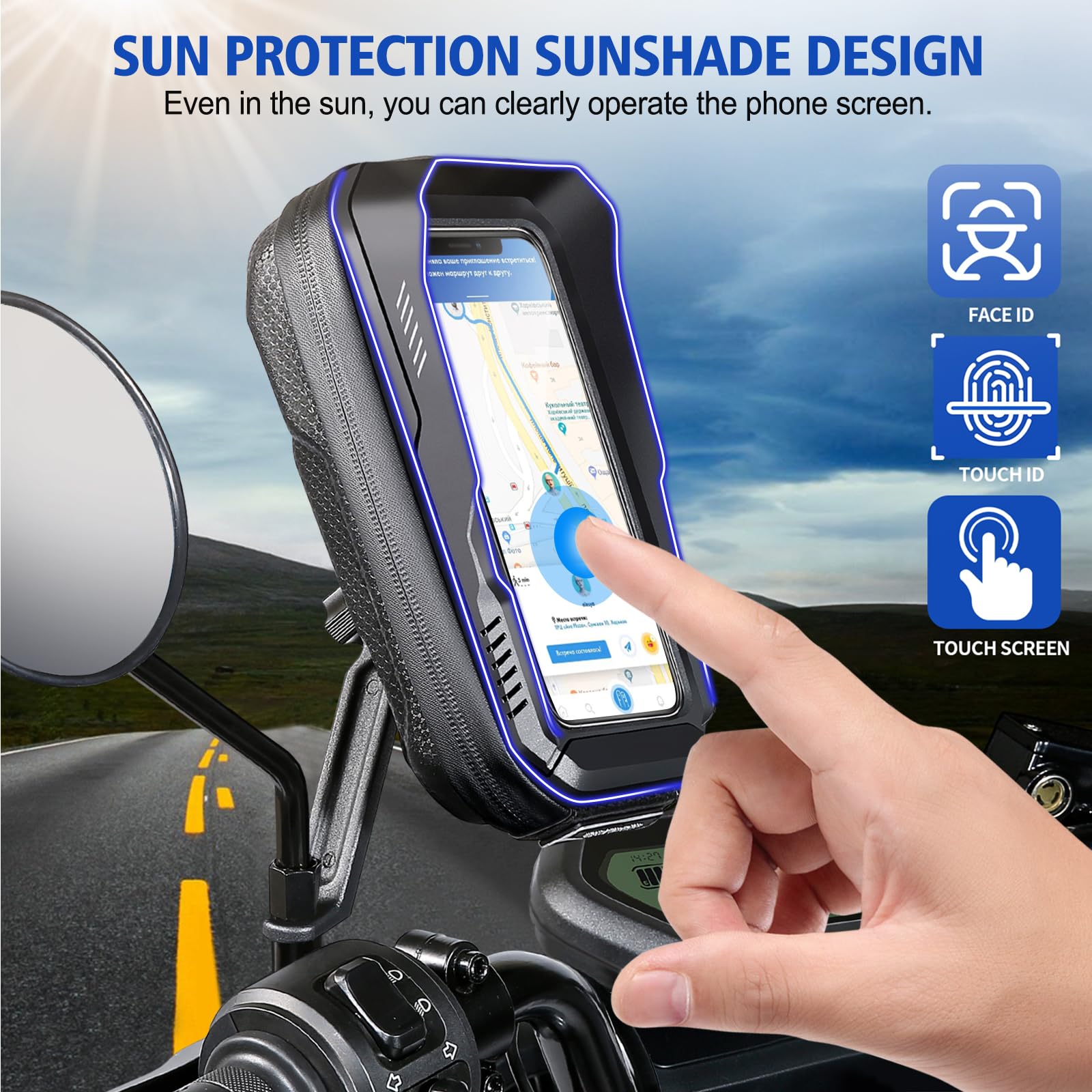 BKNOOU - Soporte impermeable para teléfono de motocicleta, rotación de 360 °, protección contra la vibración, cubierta de lluvia, espejo retrovisor, soporte para teléfono móvil, motocicleta, 4.5 a 6.9