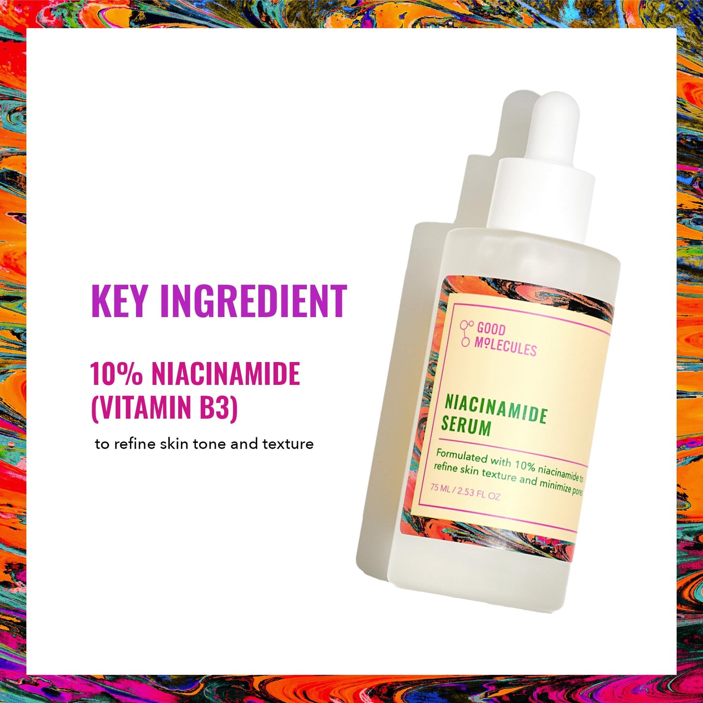 Good Molecules Niacinamide Serum 75ml - 10% Niamcinamide Balancing B3 Facial Serum for Acne, Enlarged Pores, Tone, Texture, Brightening, and Hydrating - Vegan, Cruelty Free and pH 7.1