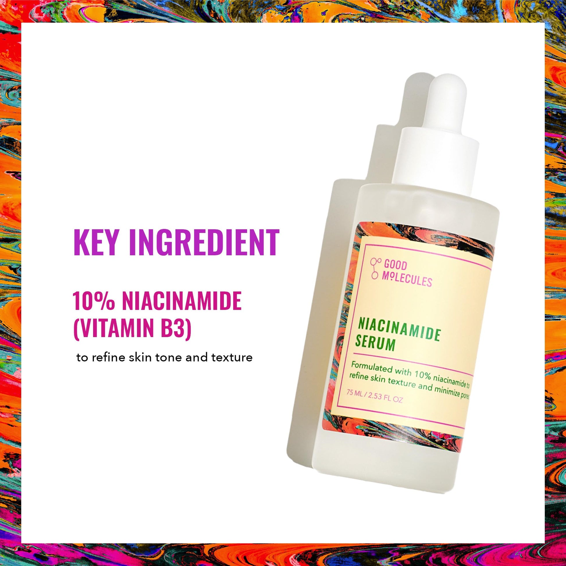 Good Molecules Niacinamide Serum 75ml - 10% Niamcinamide Balancing B3 Facial Serum for Acne, Enlarged Pores, Tone, Texture, Brightening, and Hydrating - Vegan, Cruelty Free and pH 7.1