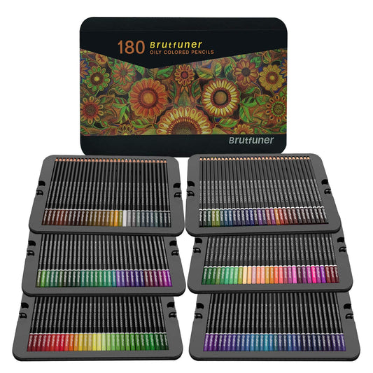 Ccfoud - Lápices de Colores, Juego Profesional de 180 Colores en Una Caja de Lata, Núcleos a Base de Cera Suave Numerados, Para Dibujar, Dibujar, Sombrear y Colorear