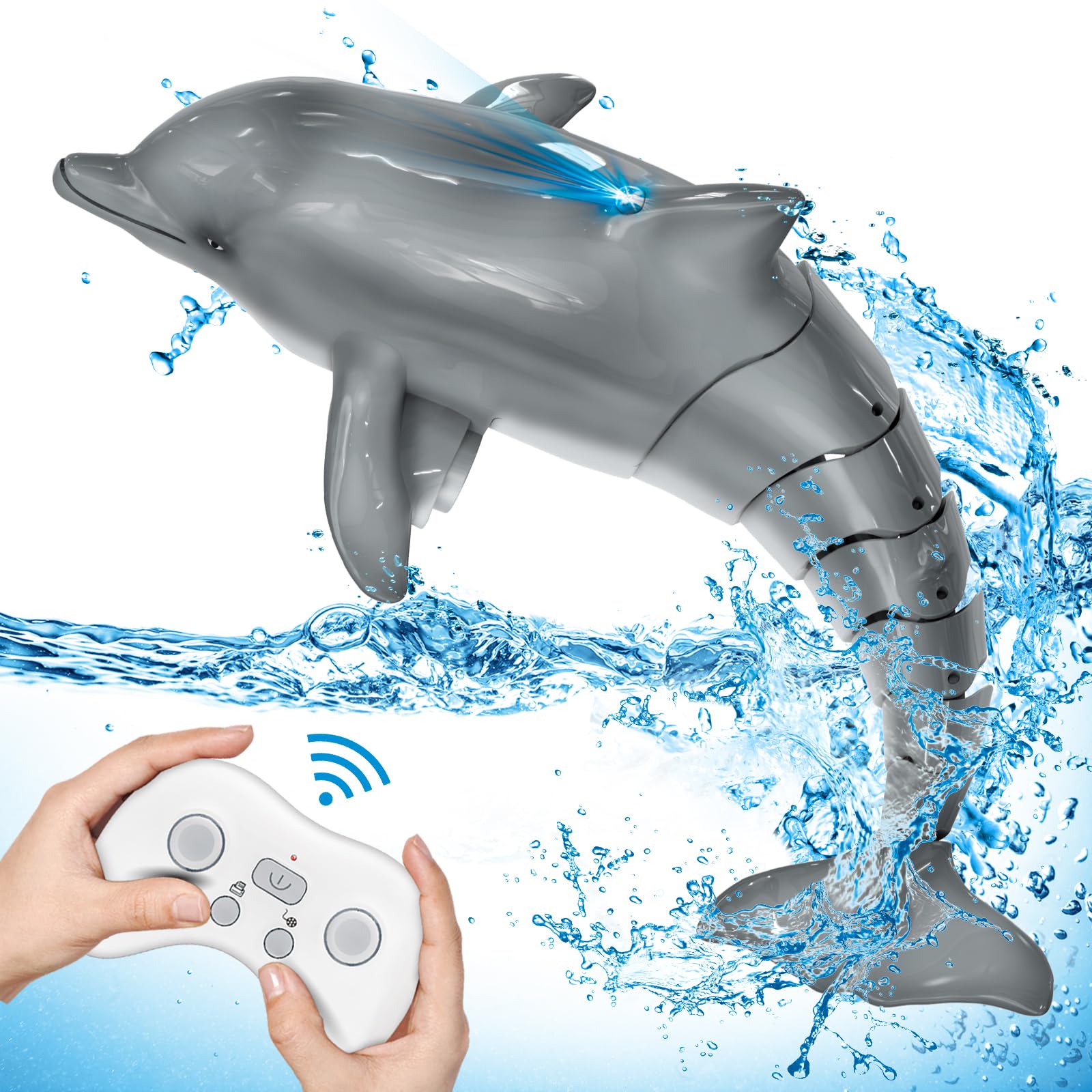 Control remoto de tiburón delfín, juguetes de piscina de agua para niños de 8 a 12 años, 2.4G de simulación alta delfines oceánicos con luz, juguetes de baño para niños y niñas de 6 años