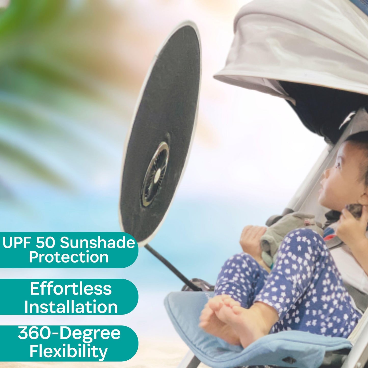carriola para bebé con parasol, asiento de coche, silla de playa – Cool Shade UPF50 Clip On Baby Infant, protección solar, recargable