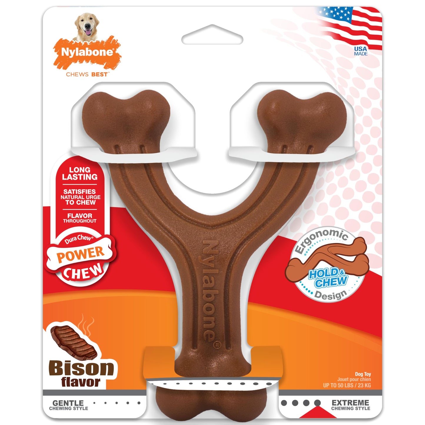 Juguete para Perro Nylabone Bisonte Ergonómico y Resistente para Perros Adultos Grandes/Gigantes