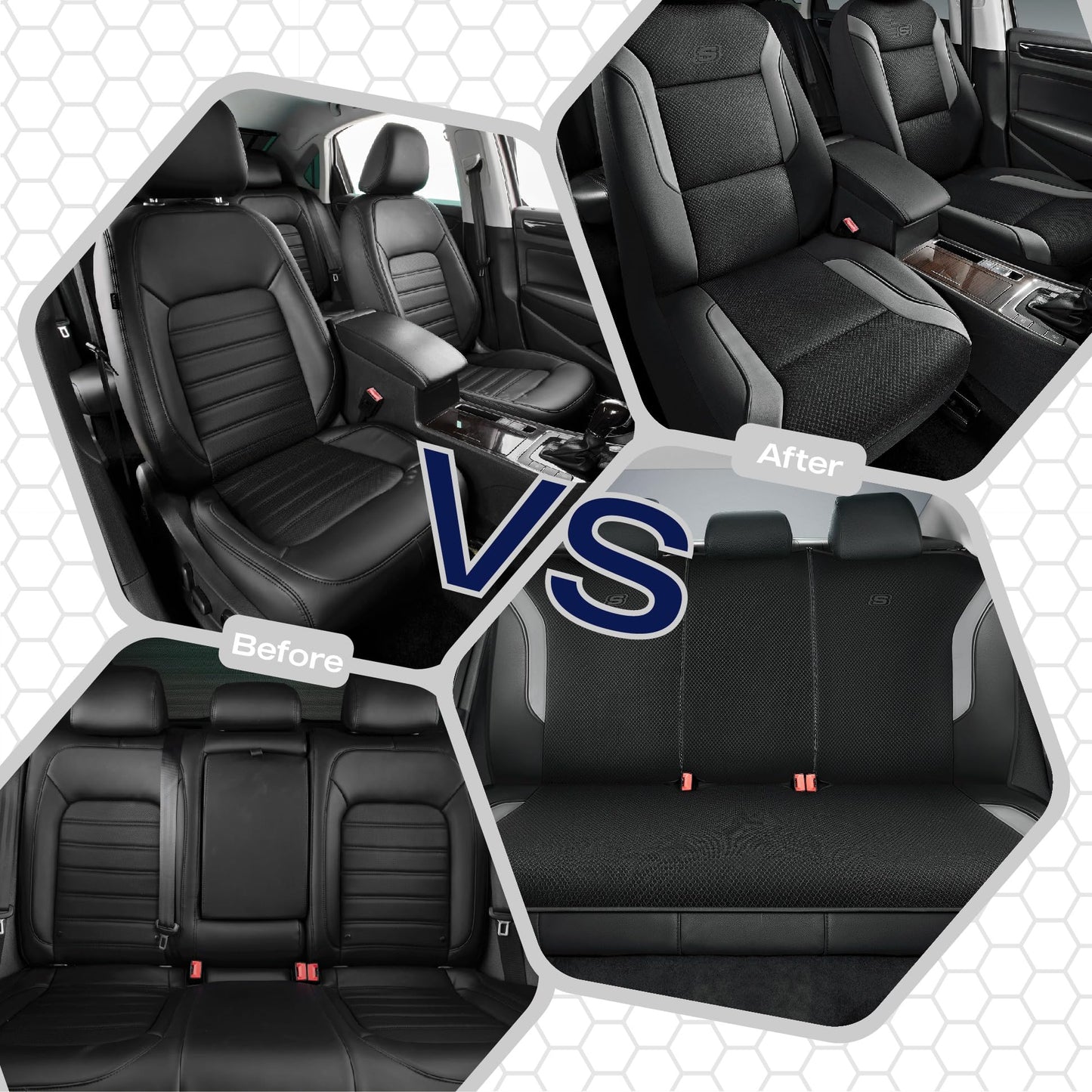 Skechers Memory Foam™ - Fundas gruesas de malla refrescante para asiento de vehículos, compatible con bolsas de aire, comodidad y protección para la mayoría de vehículos, juego completo color gris