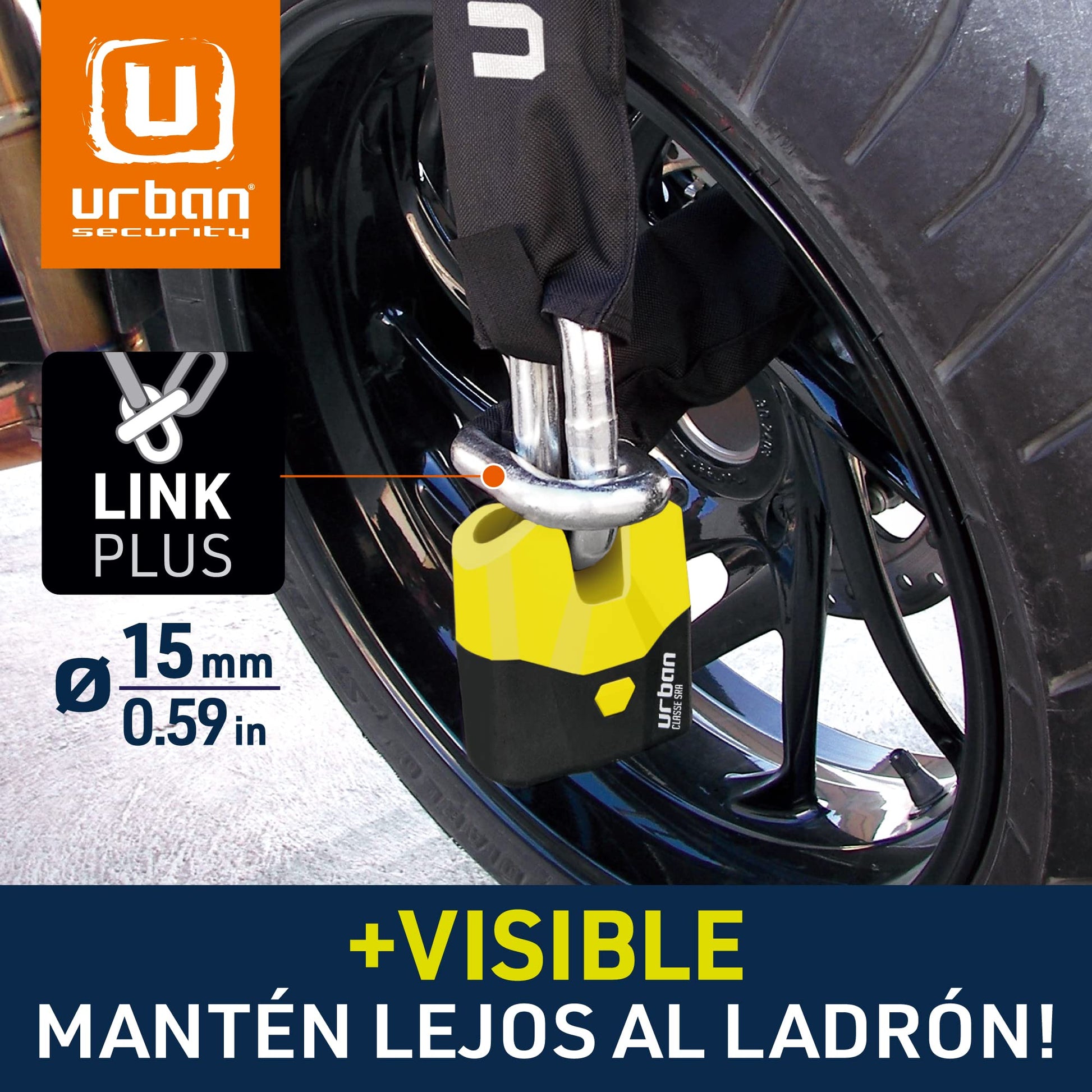 Urban Security U8K120 Candado para Moto Cadena de Seguridad para Moto Candado Moto Cadena para Moto, Cadena y Candado para Motocicleta Homologado Alta Seguridad, Candado Motocicleta Cadena Moto 120cm