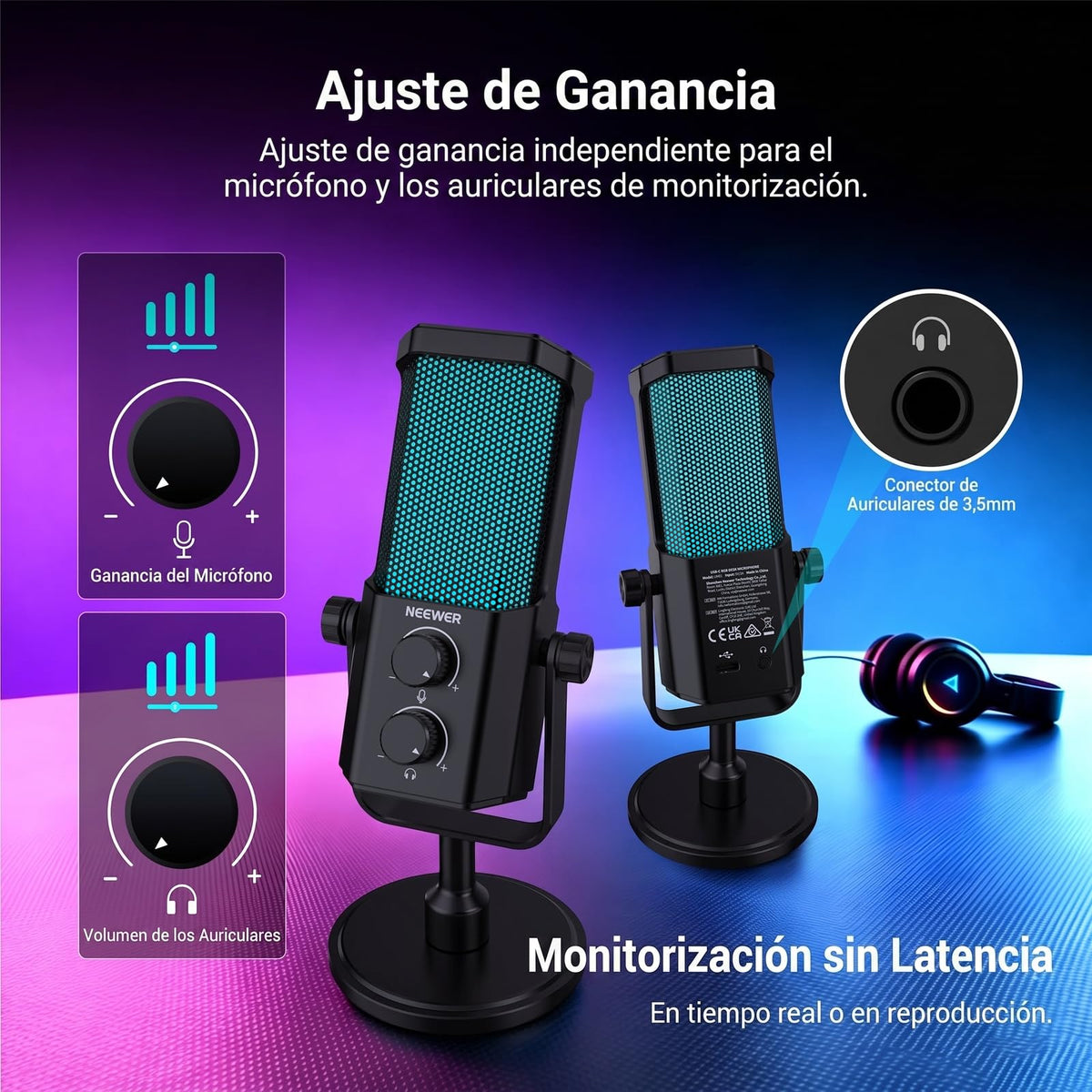 Micrófono USB Cardioide RGB NEEWER para Podcasting