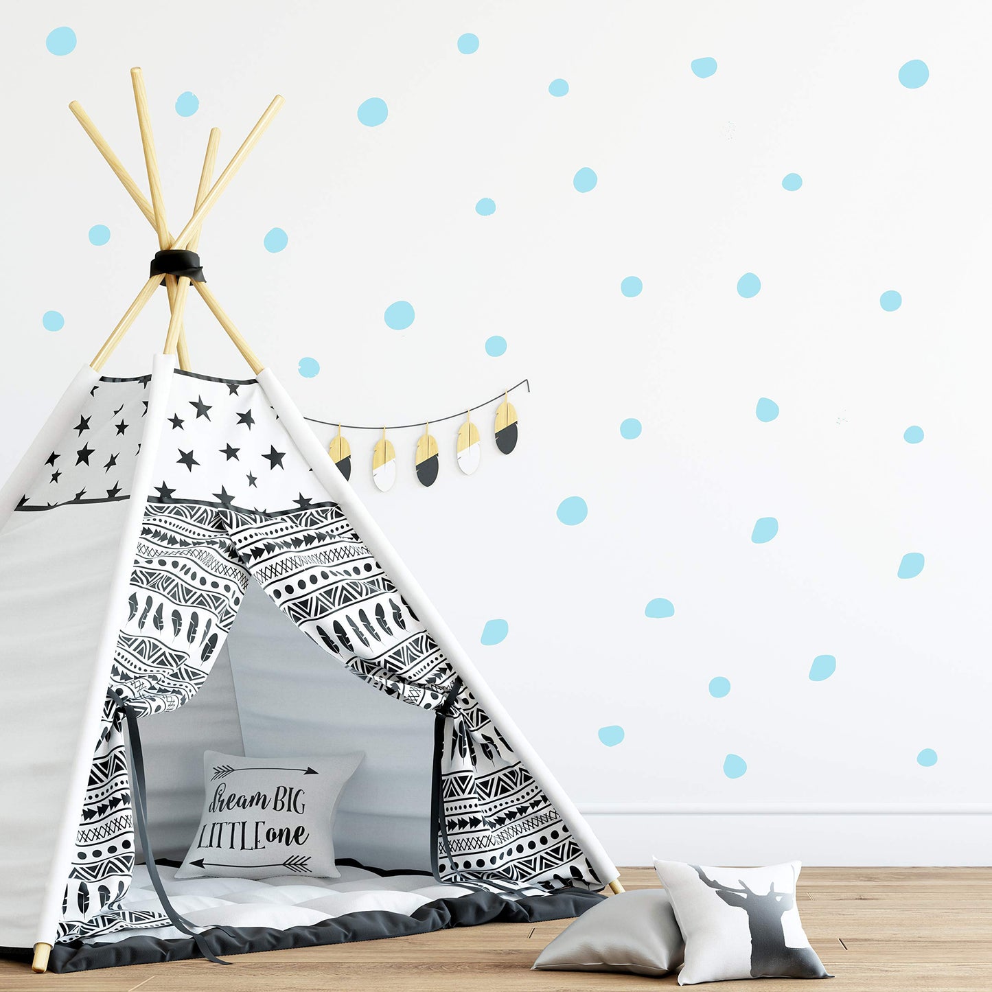 Vinilo de pared azul DOTS calcomanía 144 piezas Decoración de círculos de guardería, diseño original de artista Vieli Arte. Adhesivo de lunares para niños. Decoración para dormitorio con círculo