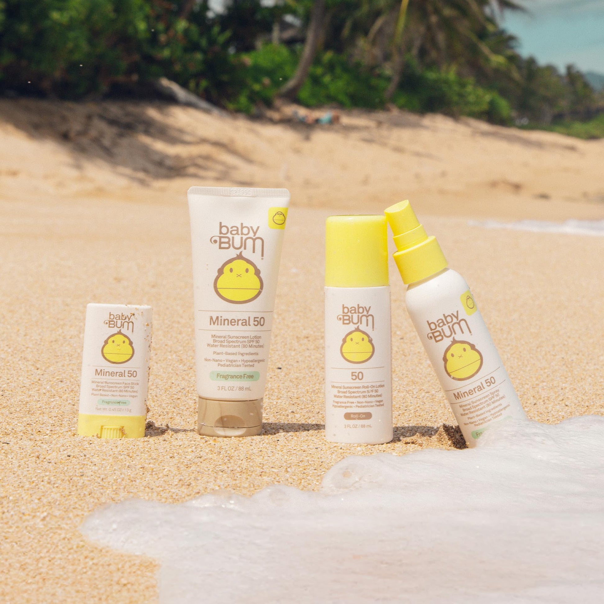 Sun Bum Protector solar SPF 50 para bebé, protección facial y corporal enrollable de minerales UVA/UVB para piel sensible, sin fragancia, tamaño de viaje, sin perfume, 0.5 onzas