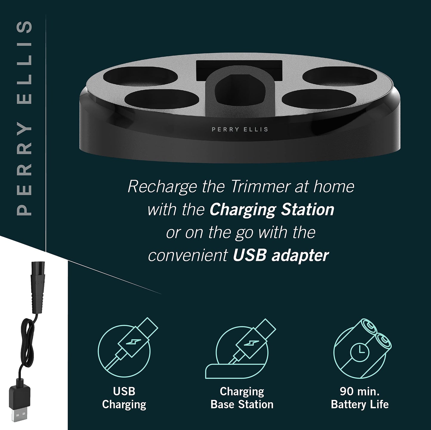 Perry Ellis - Kit de aseo múltiple todo en uno de 16 piezas | Recortadora de barba USB recargable para hombres | visualización LED y base de carga | Afeitadora inalámbrica para cabello, cuerpo, bigote, cara, nariz, oreja | Maquinilla eléctrica