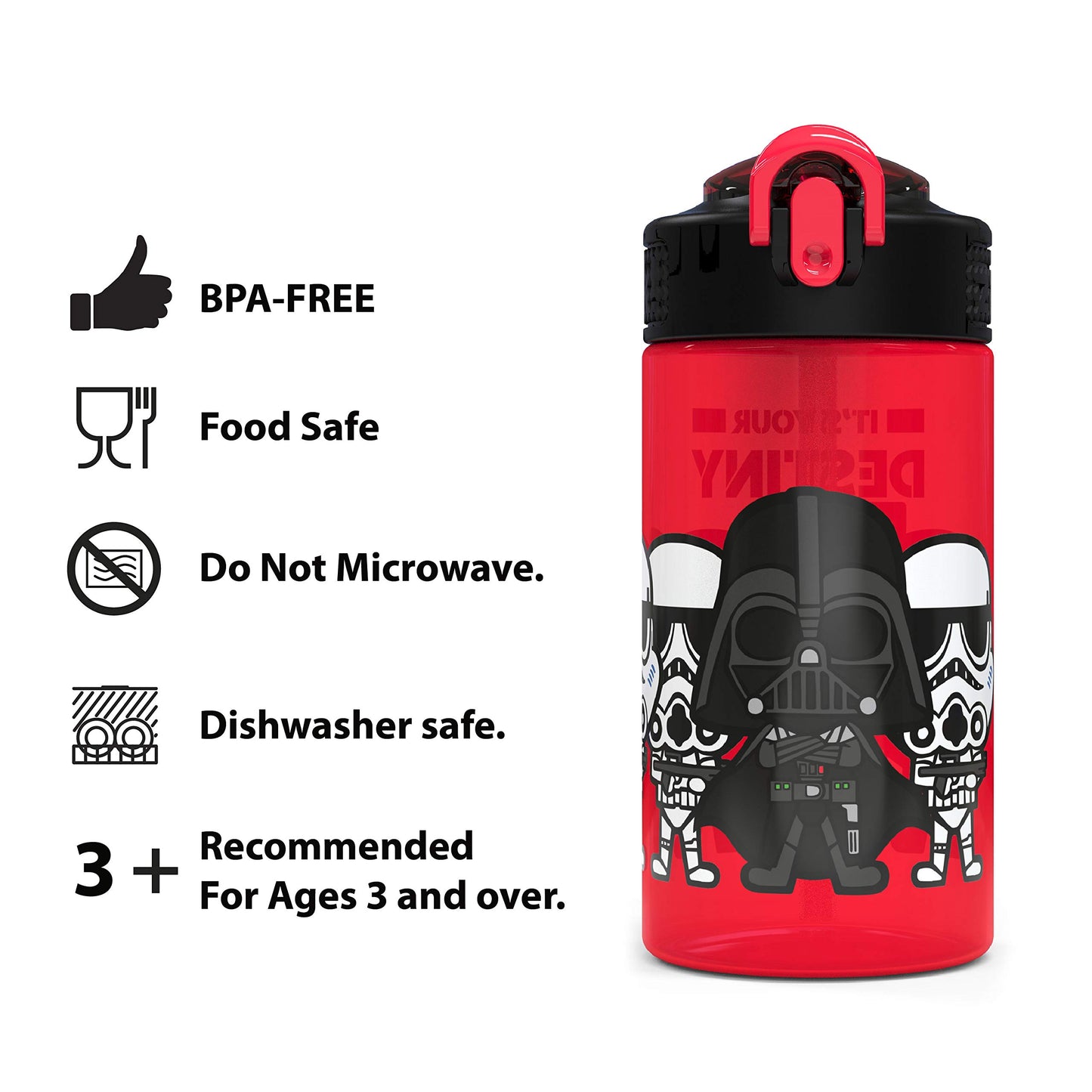 Juego de Botellas de Agua Zak Designs Darth Vader Yoda Chewbacca con Pajitas Reutilizables para Niños