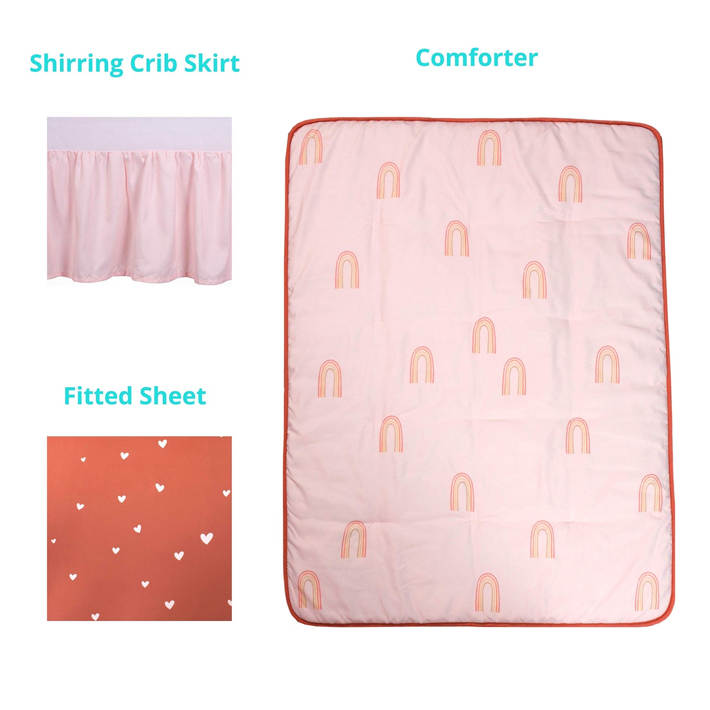 La Premura - Juego de ropa de cama para cuna de bebé, diseño bohemio y arcoíris, 3 piezas, tamaño estándar, color café y natural