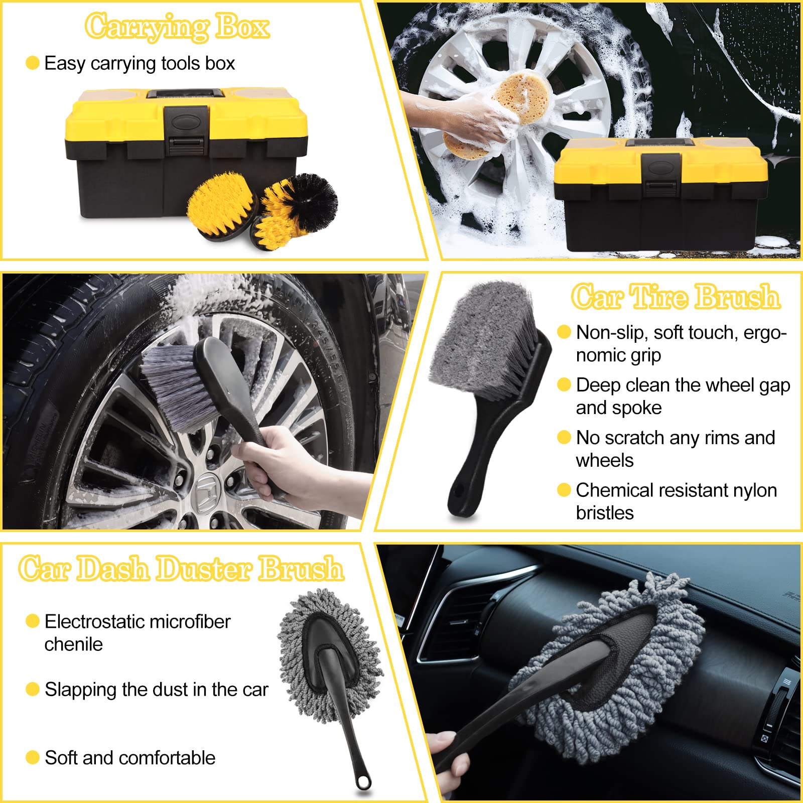 Kit de 27 piezas para detalles de automóviles, juego de cepillos para detalles de automóviles, cepillos para detalles de automóviles, kit de lavado de automóviles, accesorios de automóviles, kit de
