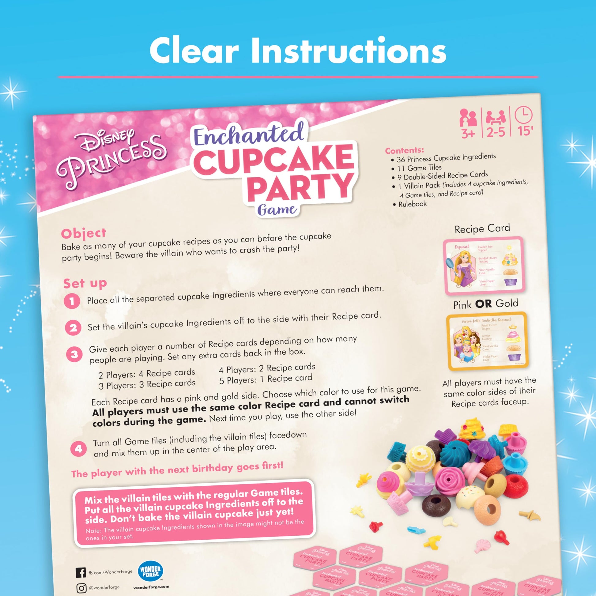 Wonder Forge Disney Princess Enchanted Cupcake Party Game para niñas y niños a Partir de 3 años. Un Divertido y rápido Juego de Fiesta Que Puedes Jugar una y Otra Vez (1088)
