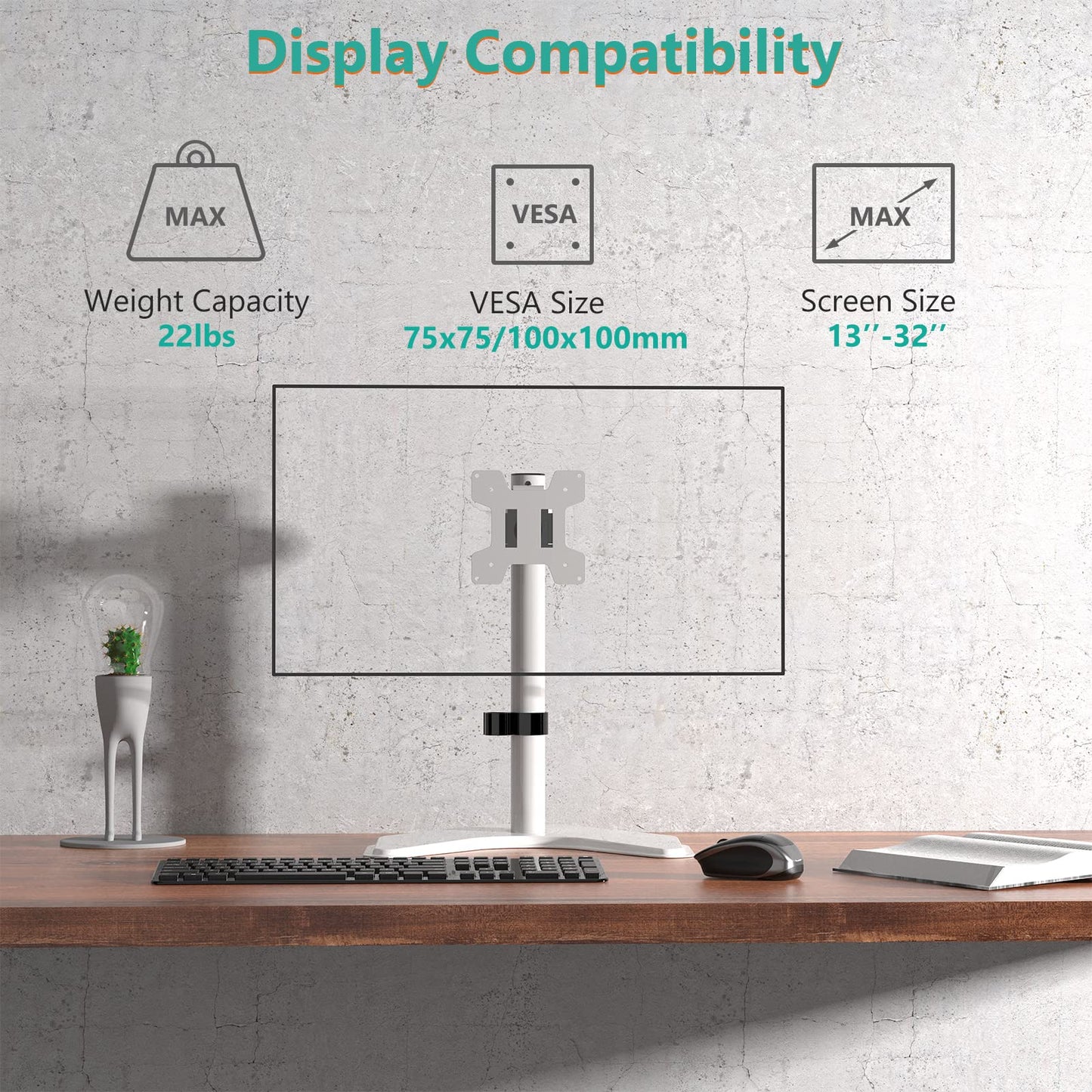 Soporte para Monitor WALI Blanco con Inclinación y Ajuste de Altura