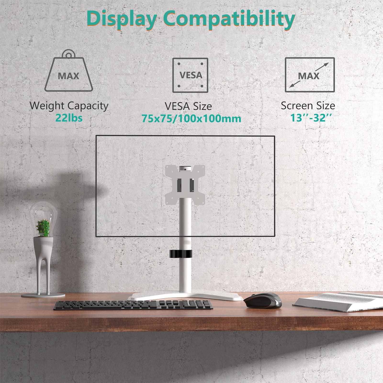 Soporte para Monitor WALI Blanco con Inclinación y Ajuste de Altura
