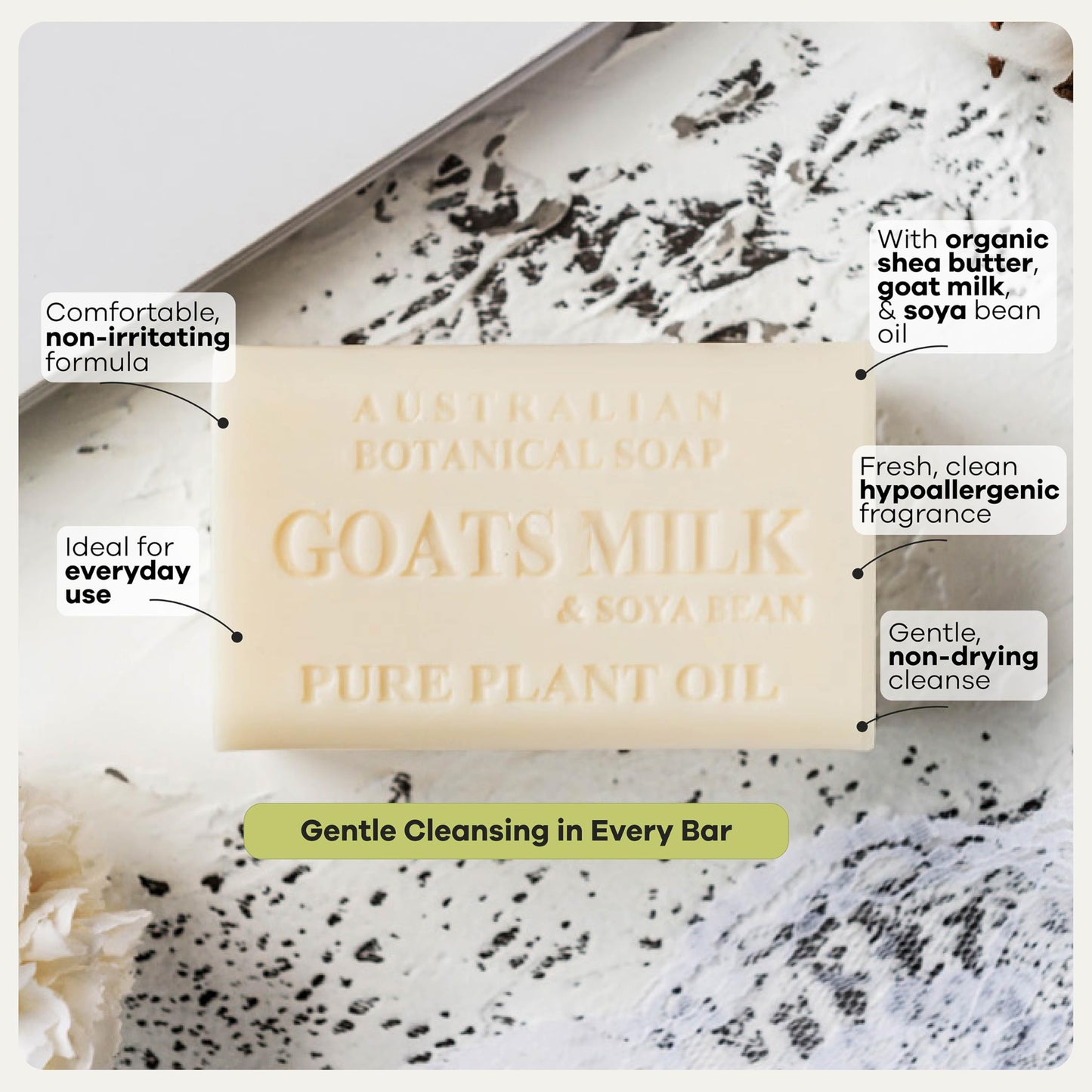 Australian Botanical Soap - Goats Milk with Soya Bean Oil, 7 oz (200g) Bars, Natural Plant Oil Soap - 8 Count